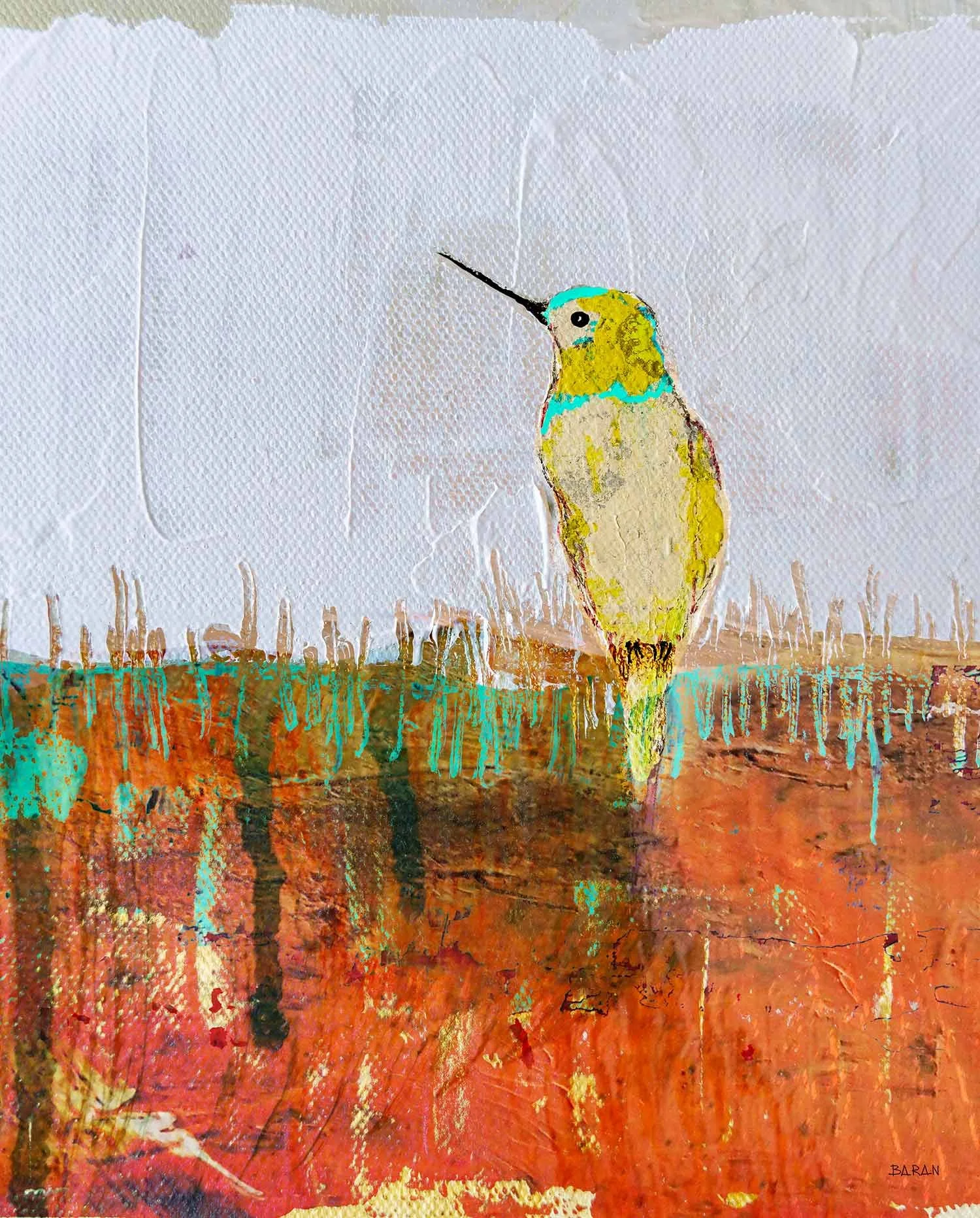 Humming bird art print featuring contemporary wildlife artwork by John Baran.