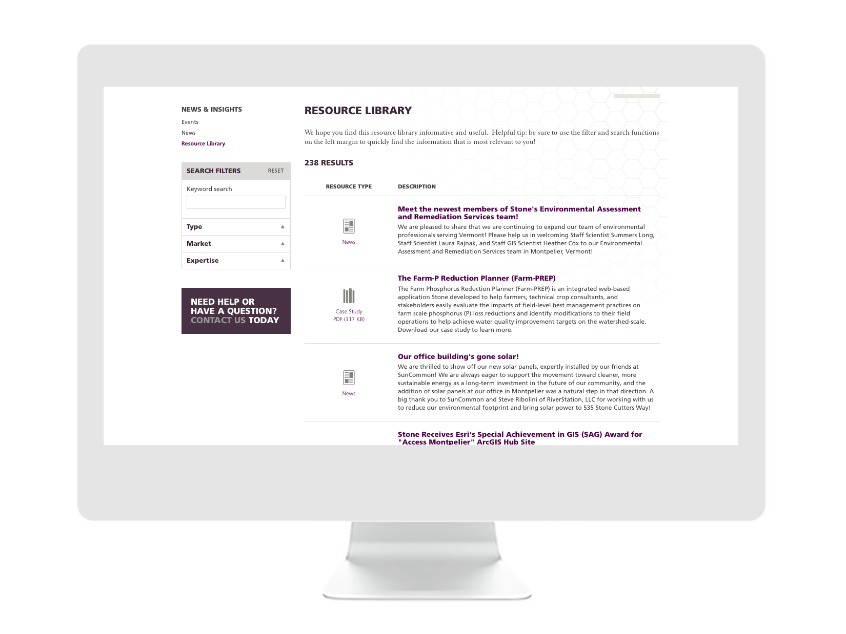 Stone Environmental's Resources page design by Interrobang