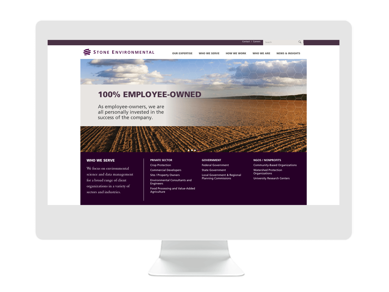 Stone Environmental's 100% Employee Owned home page slide show design by Interrobang