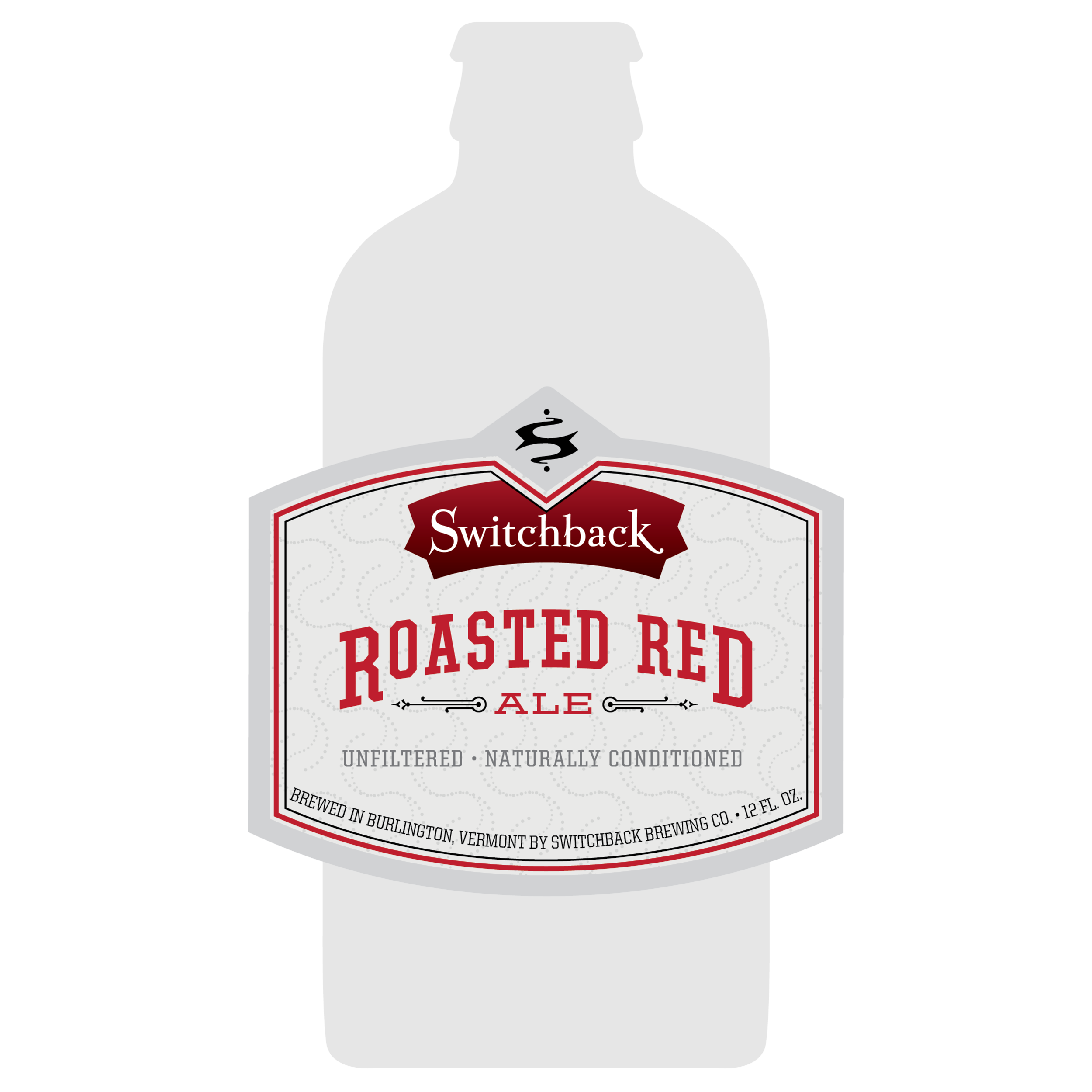 Interrobang's 12oz bottle label design for Switchback Roasted Red Ale