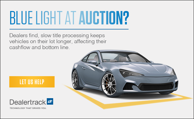 Interrobang's design for Dealertrack's Blue Light at Auction online ad.