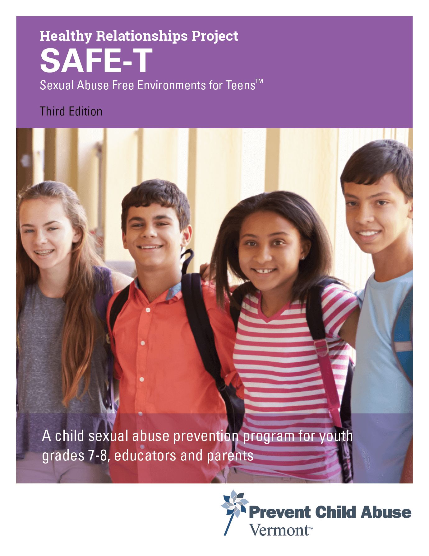 Prevent Child Abuse Vermont's SAFE-T curriculum cover design by Interrobang.