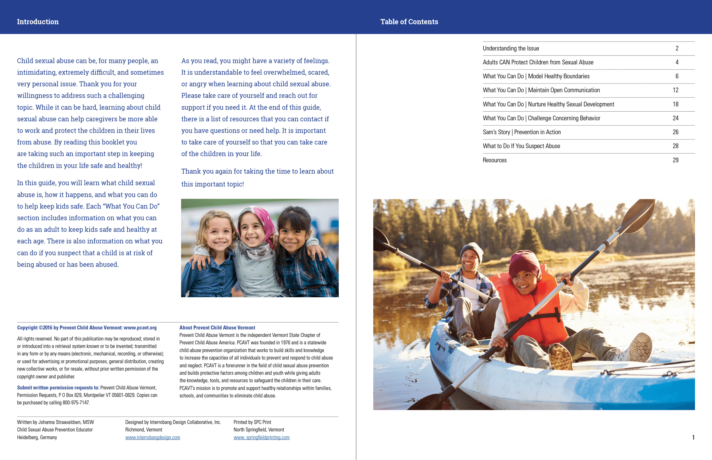 Prevent Child Abuse Vermont's Protecting Children booklet interior spread 1 design by Interrobang