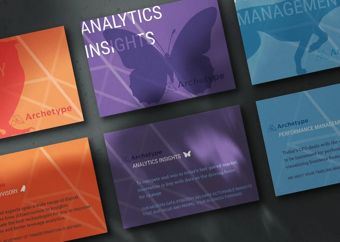 Print marketing design for Boston consulting firm, Archetype.