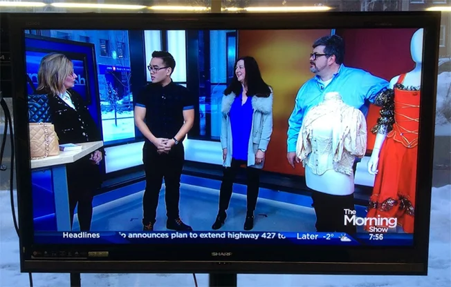 2016, Global, The Morning Show, Toronto, Guests (l-r), Cyndee Lavoie, (Luxe Touch), Catherine Knoll (Show Manager), Jonathan Walford (Fashion History Museum).