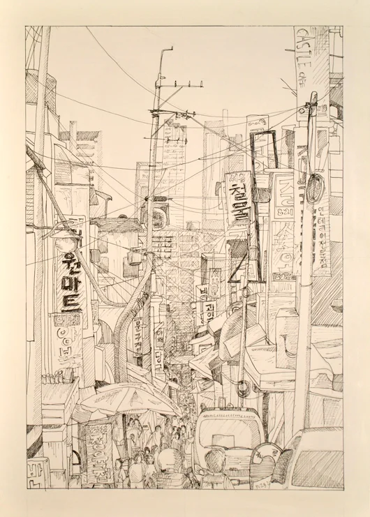 Jeon.Market Alley.Pen and ink on paper.14.5x20-inches.5:2011.jpg