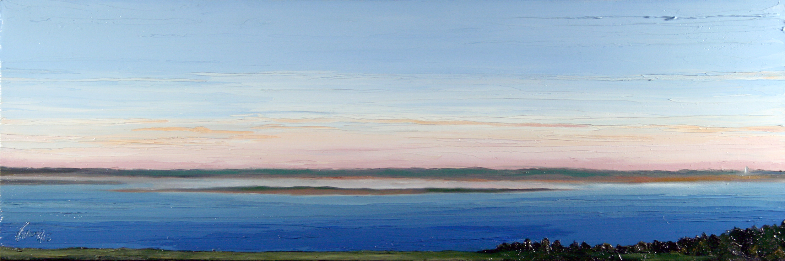 Donahue View - Barnstable MA to Chatham Light, oil on canvas, 12 by 36 inches, 2015