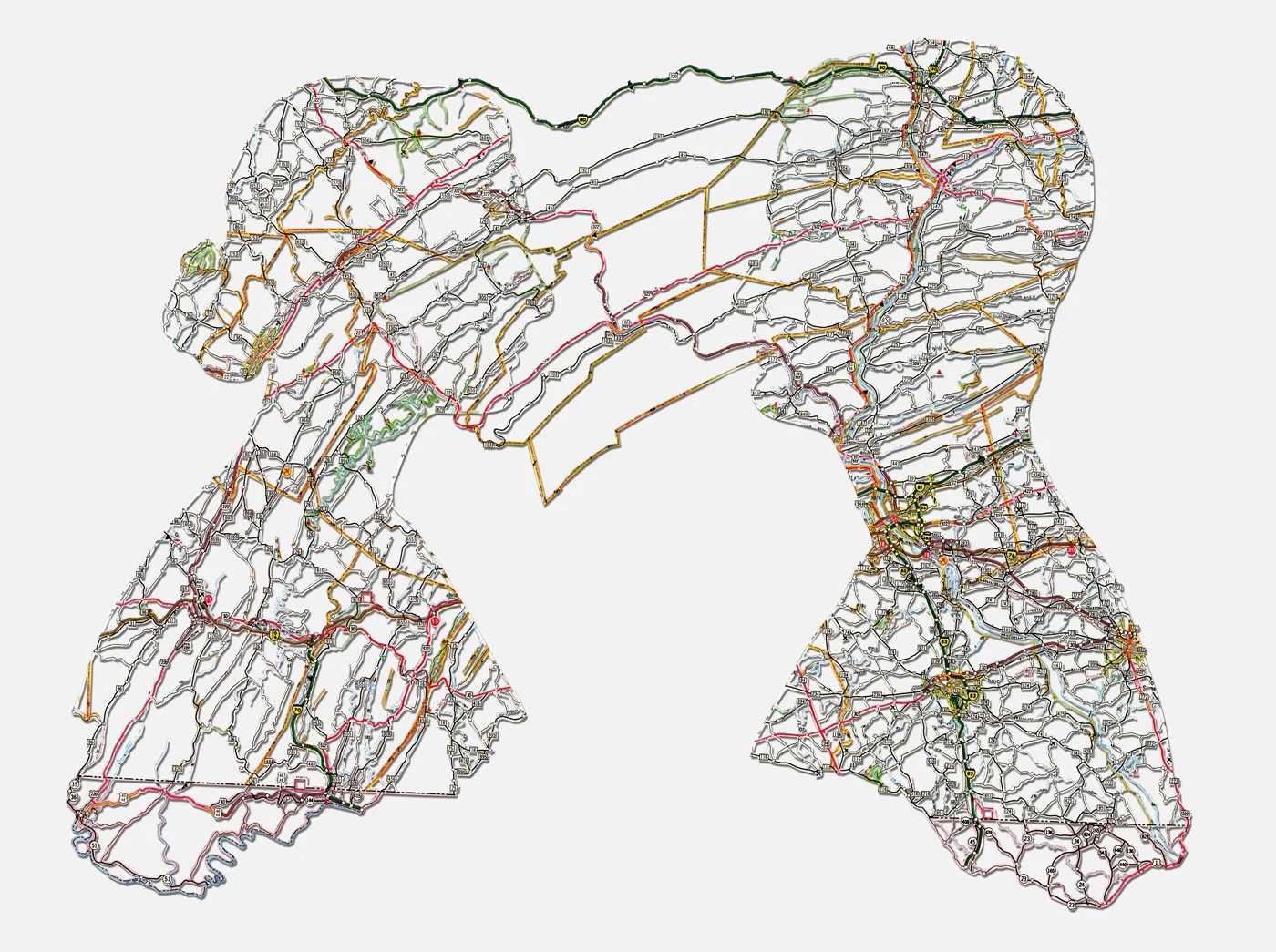 Untitled (Connections) , 11X14", Hand-cut road map, 2014