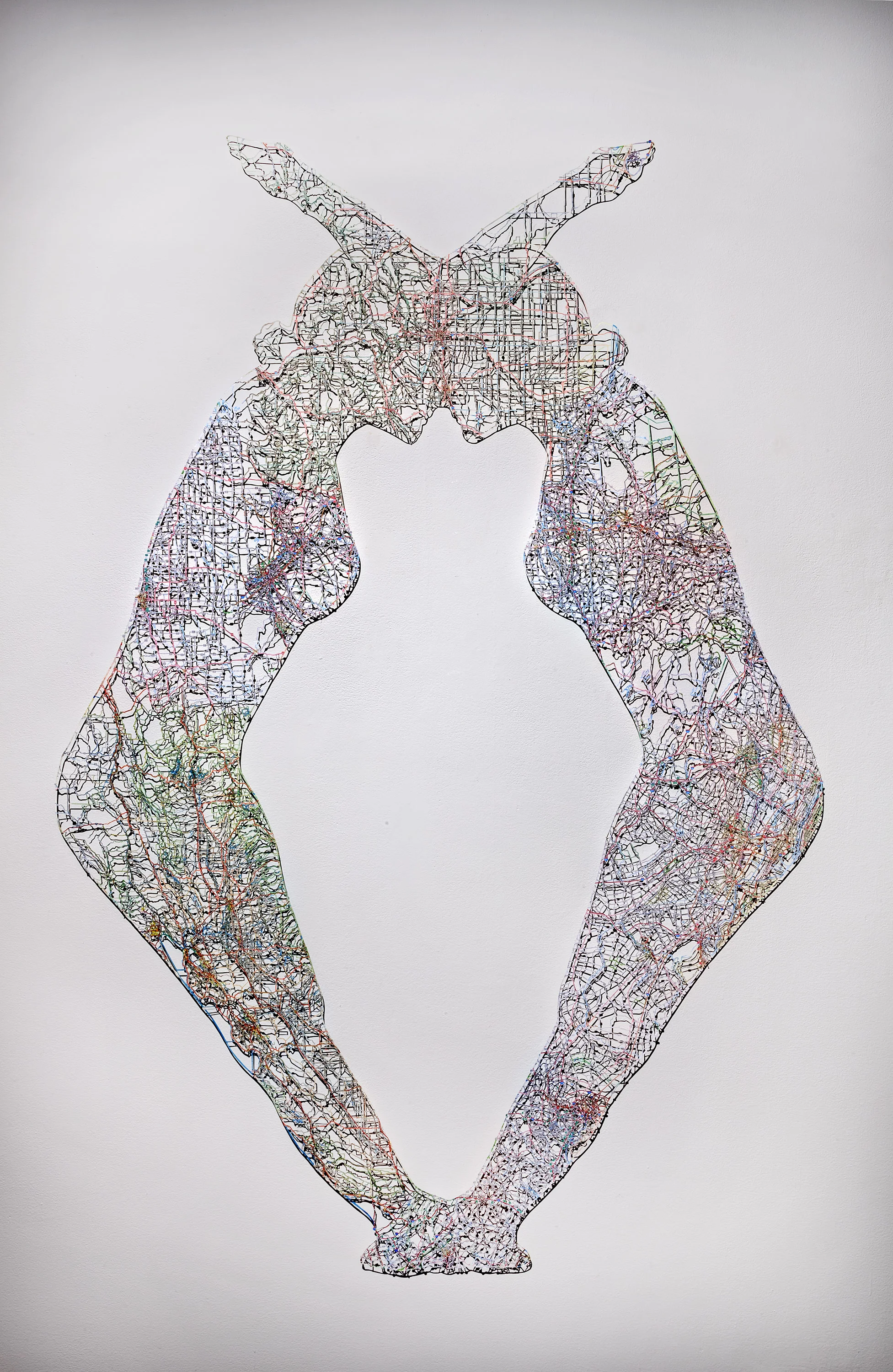 Untitled (Merged) I, 64X48", Hand-cut road map, 2014