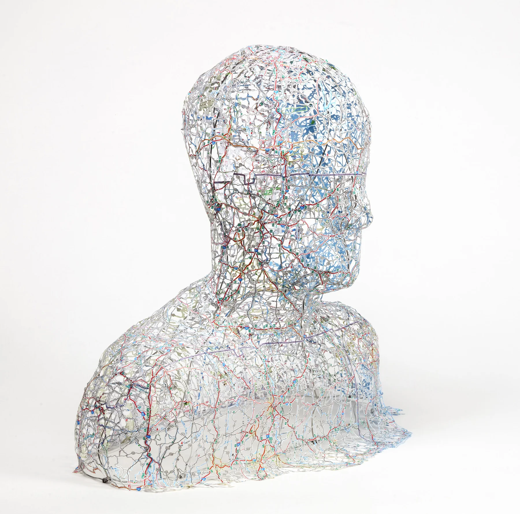 Untitled (Portrait) , 20x20x10", hand-cut road map, 2016 Photo credit: Mike Smith