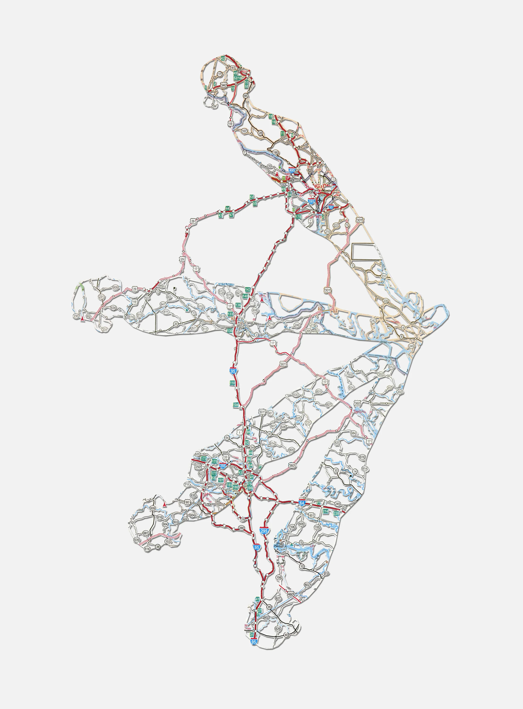 Untitled (Connections) , 20X16", Hand-cut road map, 2012
