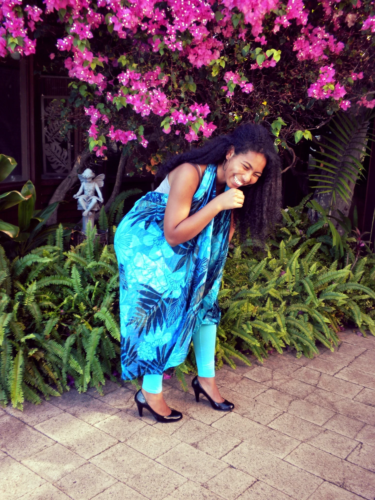 Sarong worn as open jacket