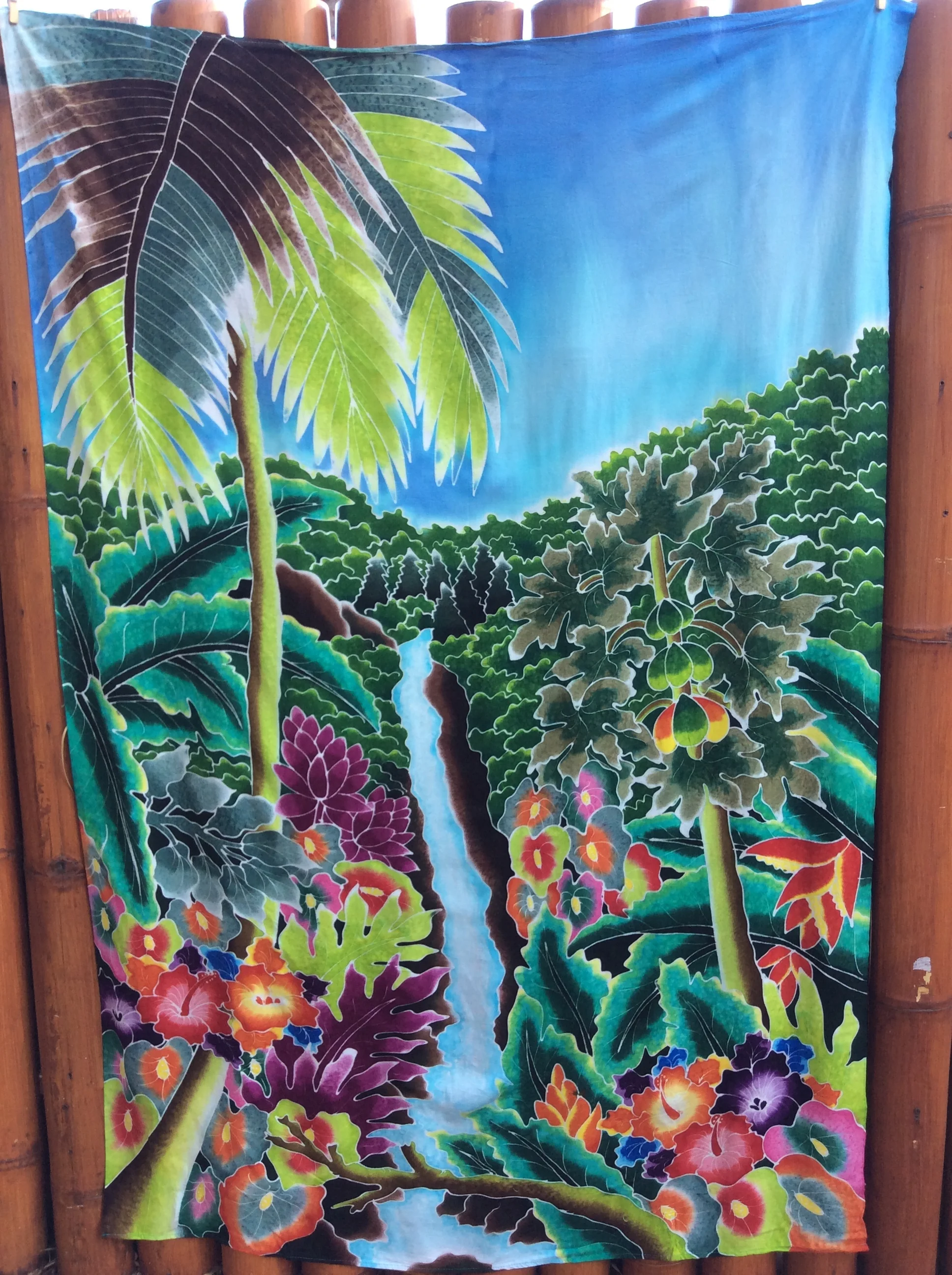 Papaya Tree Water Falls Hand Painted Sarong