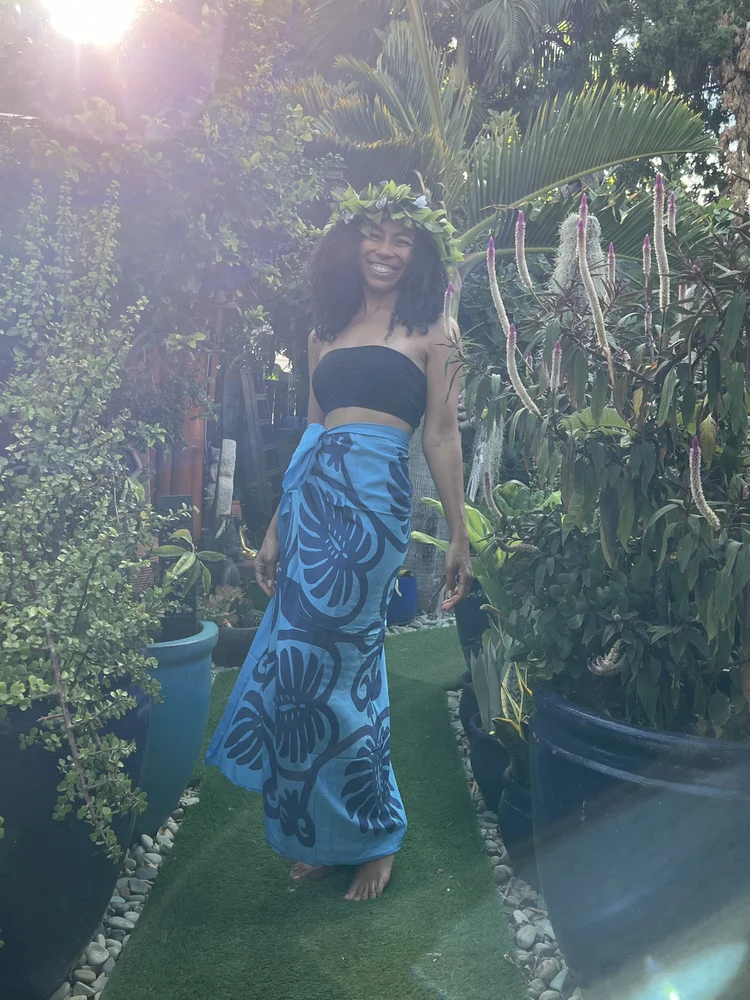 bamboo sarong green dress — Casual Movements baby shower dress.