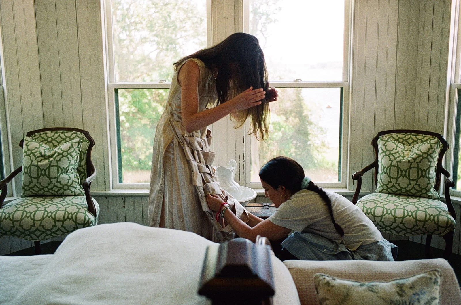 New York city bride gets ready for her wedding ceremony in Cape Cod, Massachusetts.