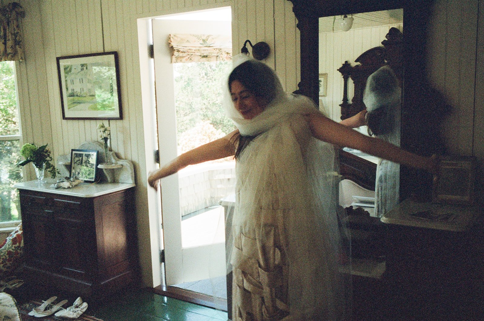 New York City bride gets ready for her wedding on Cape Cod, Massachusetts.