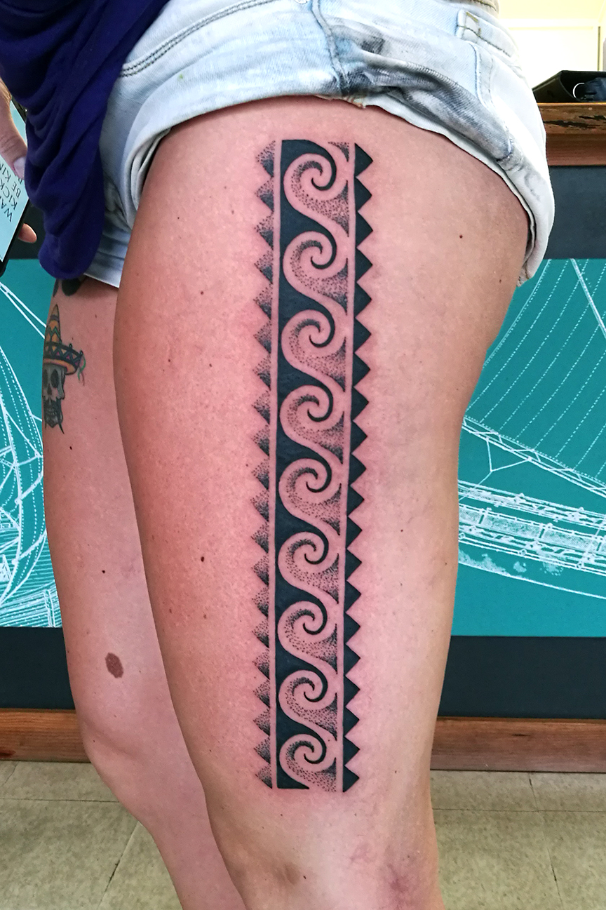 Modern Polynesian Leg Tattoo