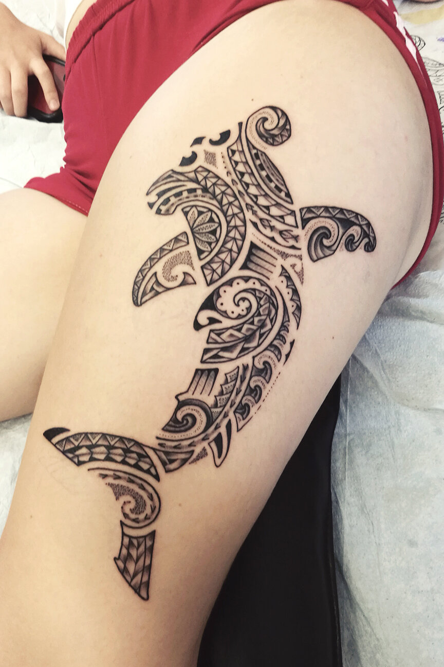 Modern Polynesian Shark Tattoo