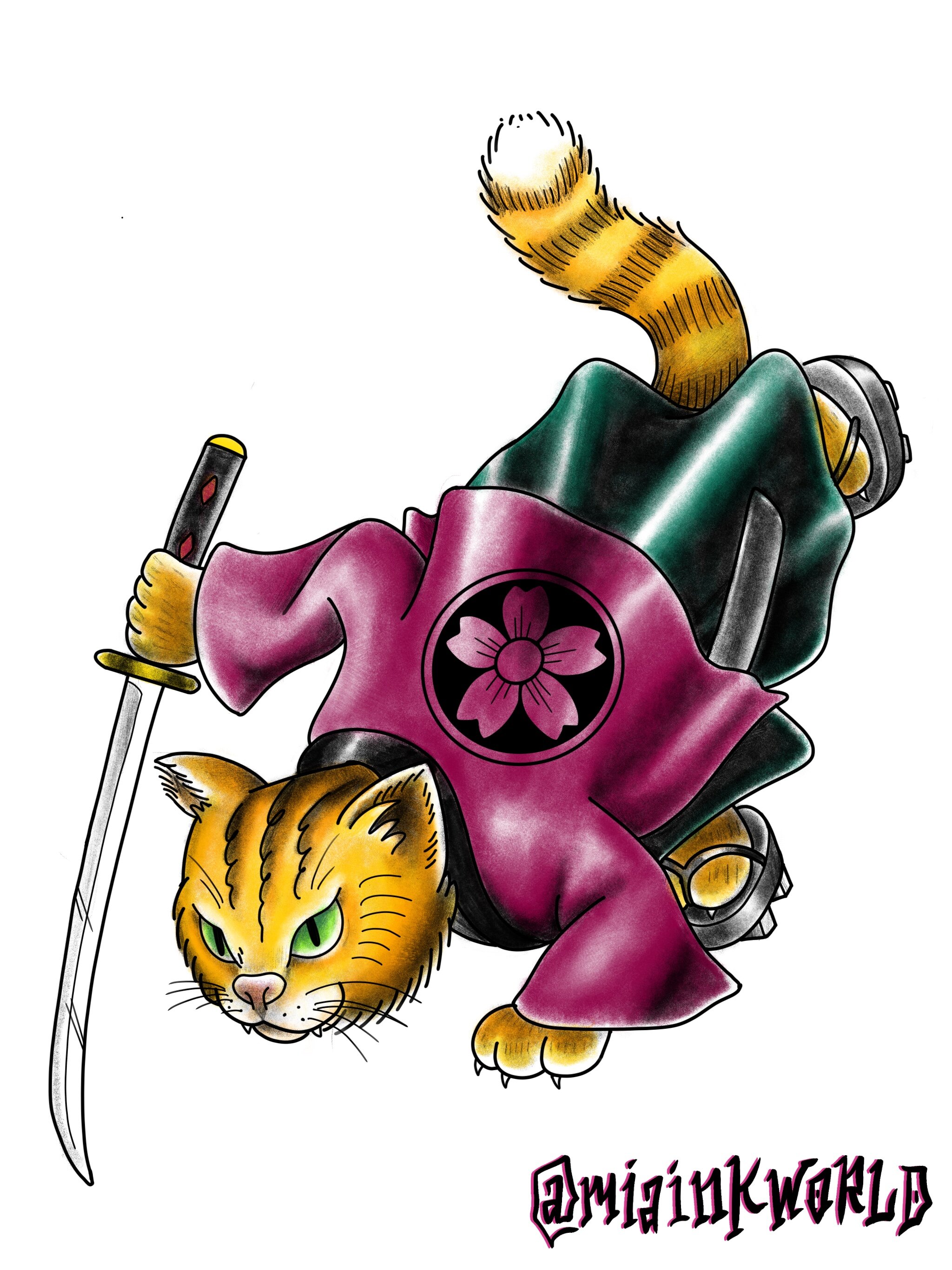 Samurai Cat Tattoo