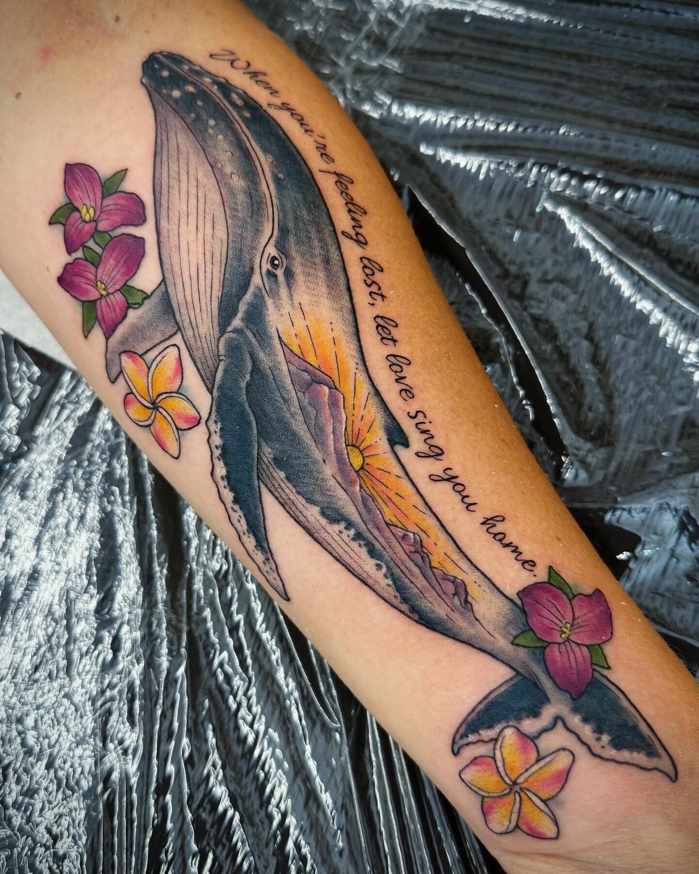 Sweet first tattoo for Chris.. She wanted to combine elements from Oregon &amp; Hawaii to represent her family. Thanks Chris! 🌞 by @kristinlowerytattoos 
.
.
.
#threesisters #oregontattoo #hawaiitattoo #whaletattoo #hilotattoo #bigislandtattooartist