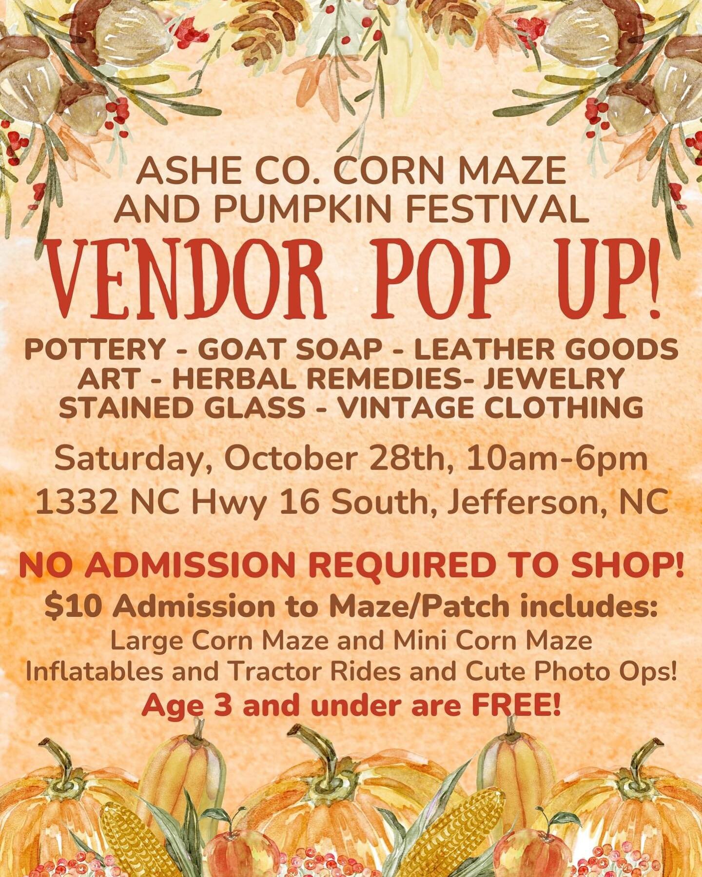 What are you doing on Saturday? 🤷🏻&zwj;♀️ I HAVE AN IDEA 💡Join us for the last weekend at the maze and do a little shopping on your way in! 🛍️ 

#ashecountync #coolestcornerofnc #cornmaze #fallfun #ashecountynorthcarolina #ashecountychamber #pump