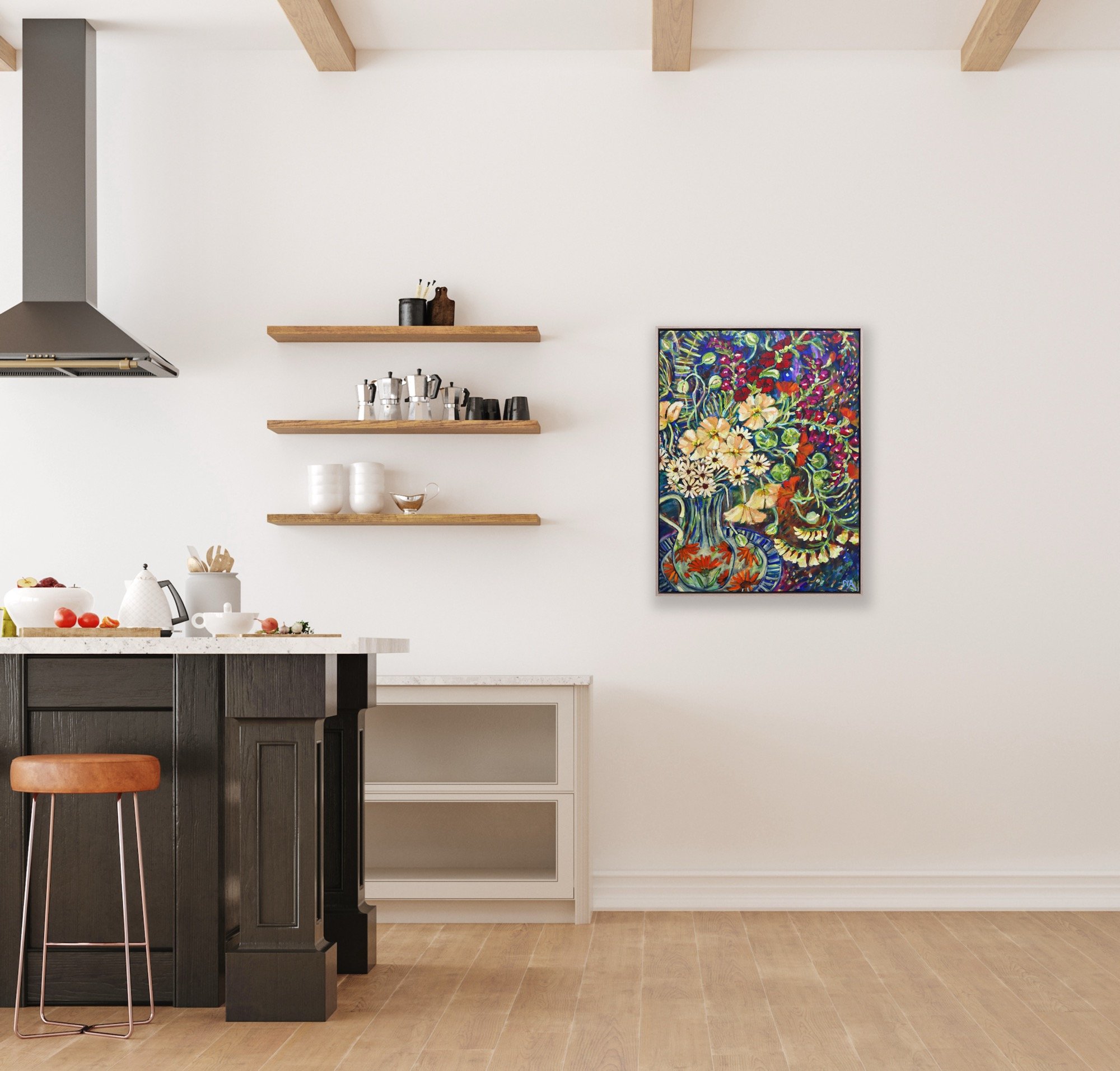 Pia Kuykhoven, large colourful floral painting, The Corner Store Gallery._4417.JPG