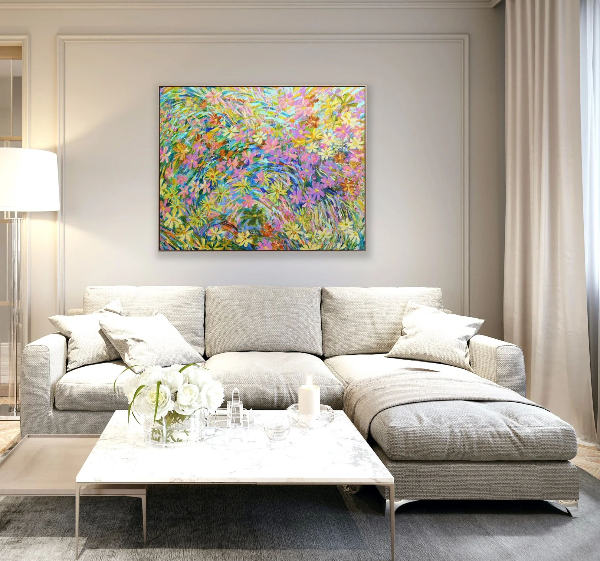 Pia Kuykhoven, large colourful floral painting, The Corner Store Gallery._4436.JPG