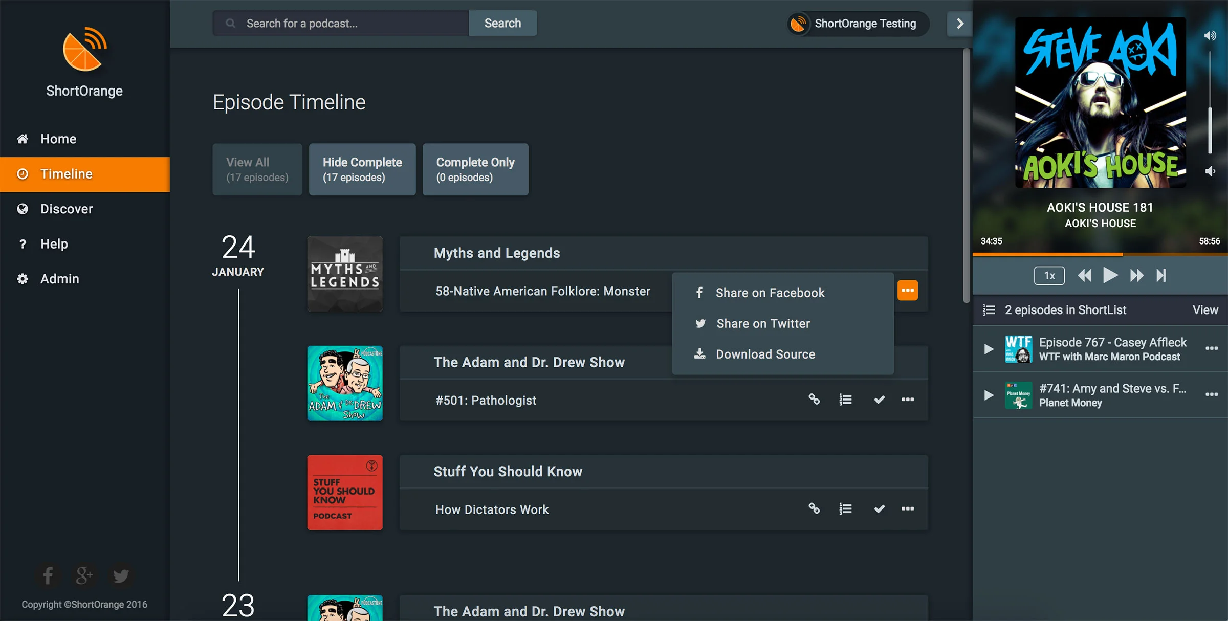 Working timeline shown with progress-based filtering. This enhancement tested well with regular users; some mentioning they would be inclined to just bookmark this page and navigate straight here since it includes what they would use ShortOrange regularly for.