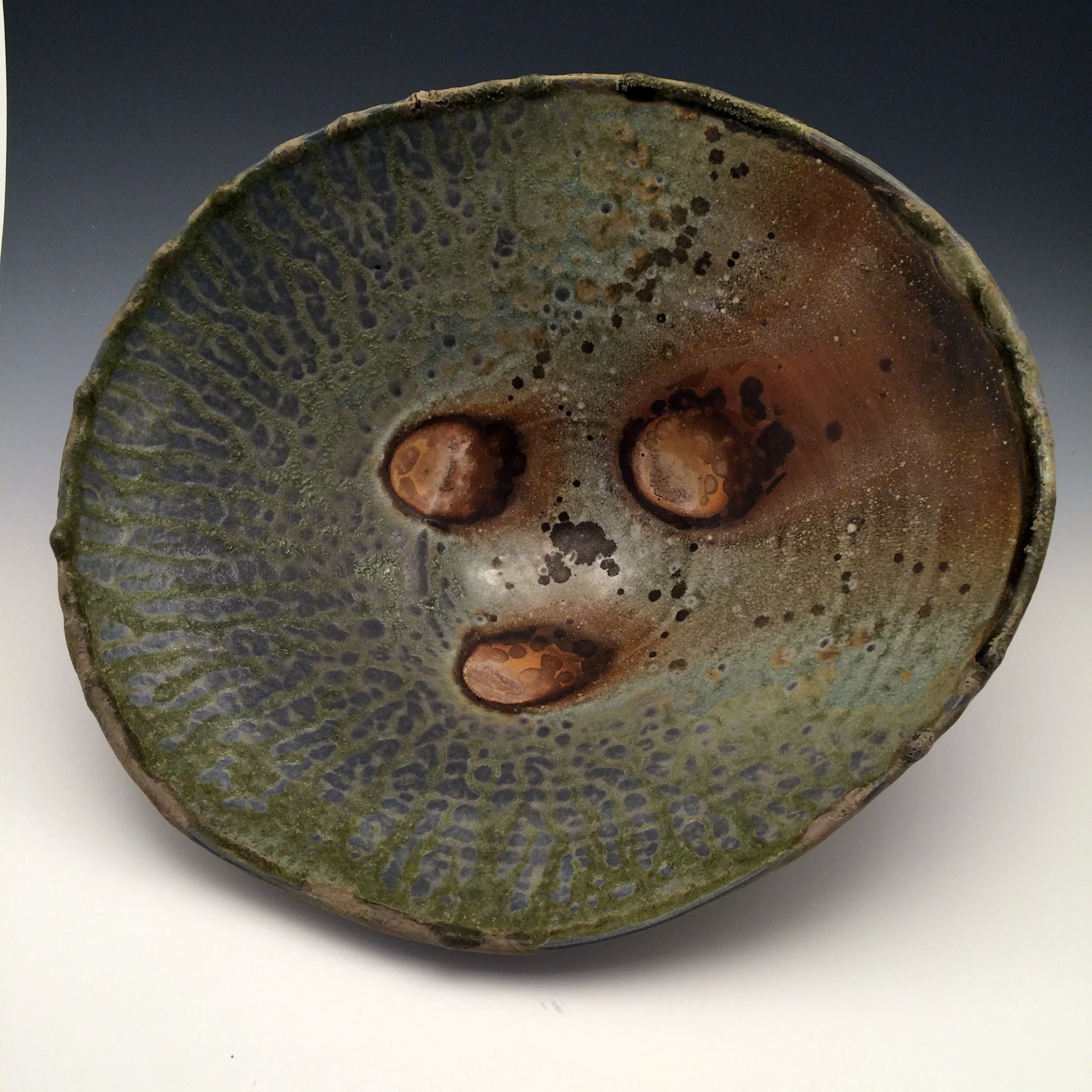 SERVING BOWL 12 X 12 X 6 WOOD FIRED FOR 5 DAYS USING WHITE PINE AND COTTONWOOD, PORCELAIN $185