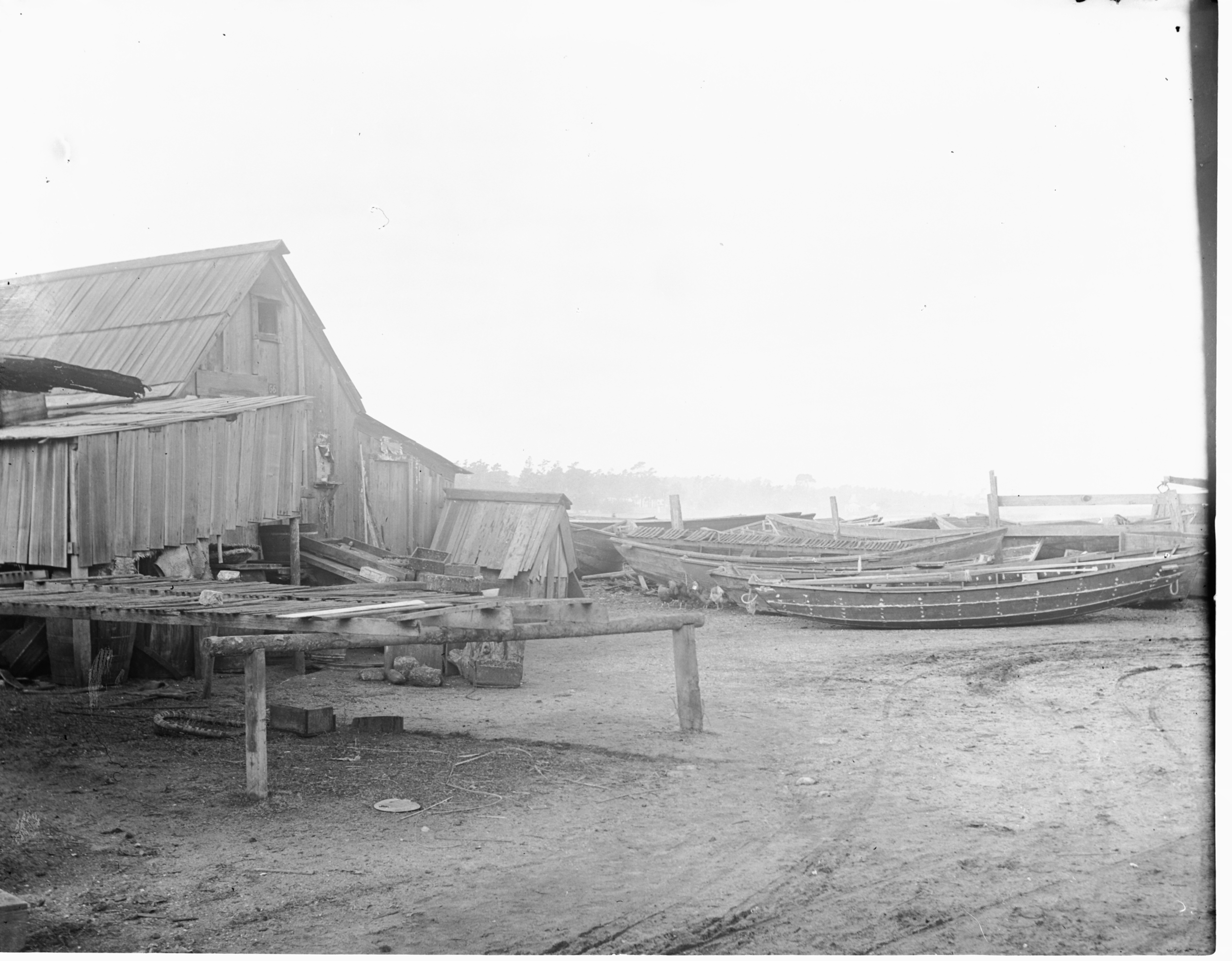 Wooden buildings at Chinese village, which was located near current site of Hopkins Marine Station (also known as Point Cabrillo and China Point) until 1906.