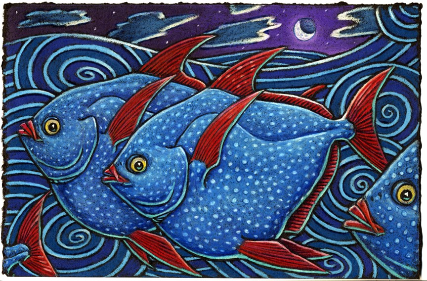 The Opah sure makes my heart swoon As it darts about under the moon Oh I like them allot With their wild polka dots And red fins like a crazy cartoon.