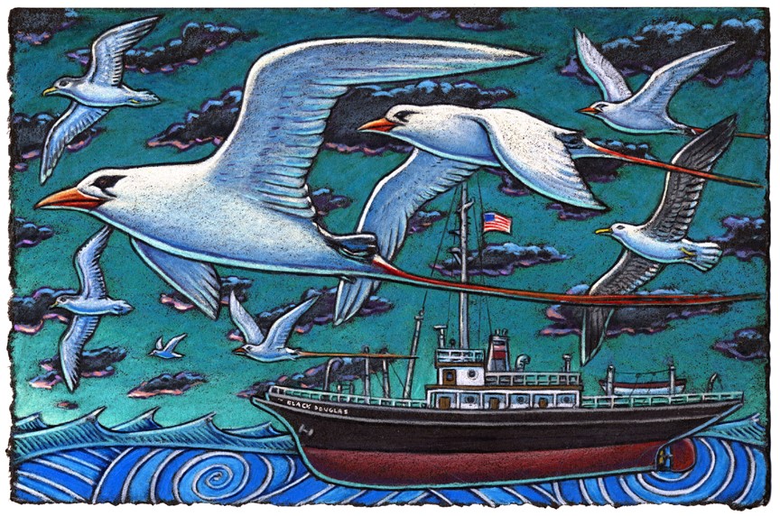 The Black Douglas once cruised the coastal seas And sailed about in the wild ocean breeze As the seabirds took flight In the slow fading light The researchers aboard gained expertise.