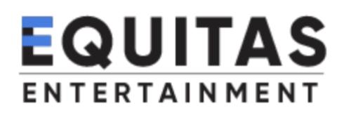 Equitas Entertainment logo with the word 'EQUITAS' in bold letters and a blue stripe in the 'E', and 'ENTERTAINMENT' written below in smaller font