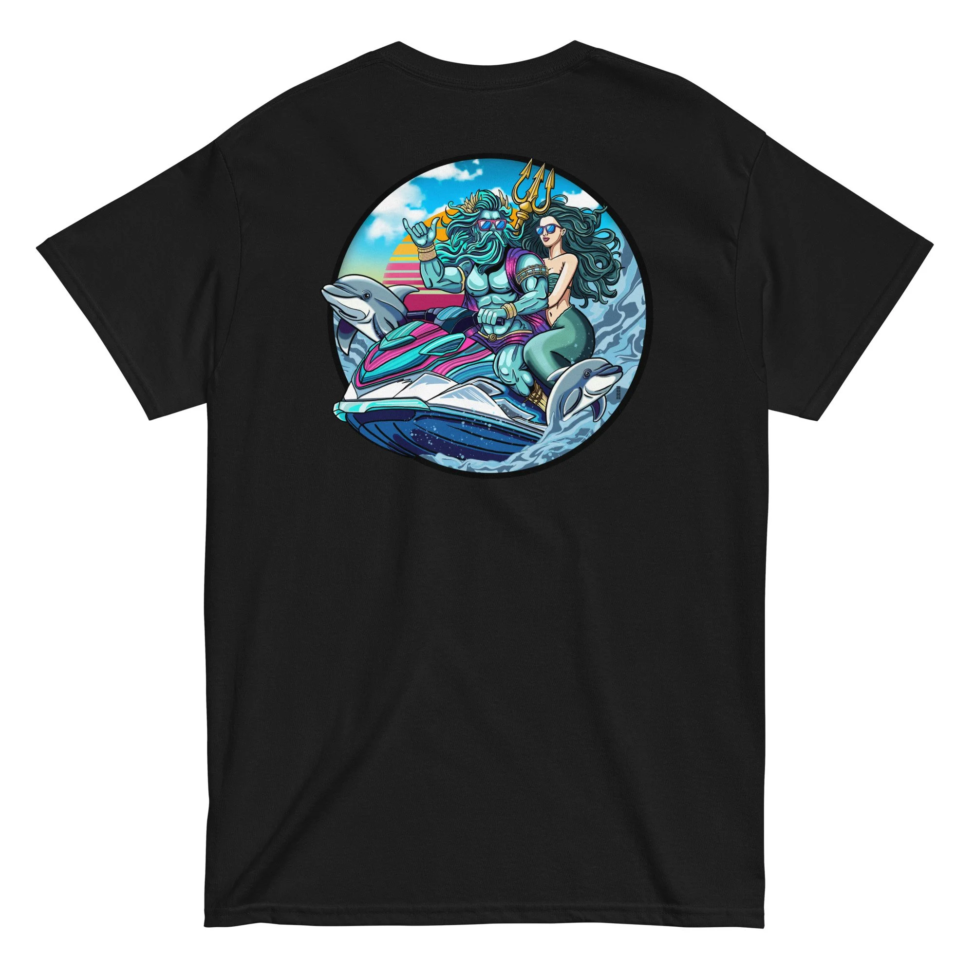 Broseidon sea god illustration on a unisex cotton t-shirt by artist Linc Jolly
