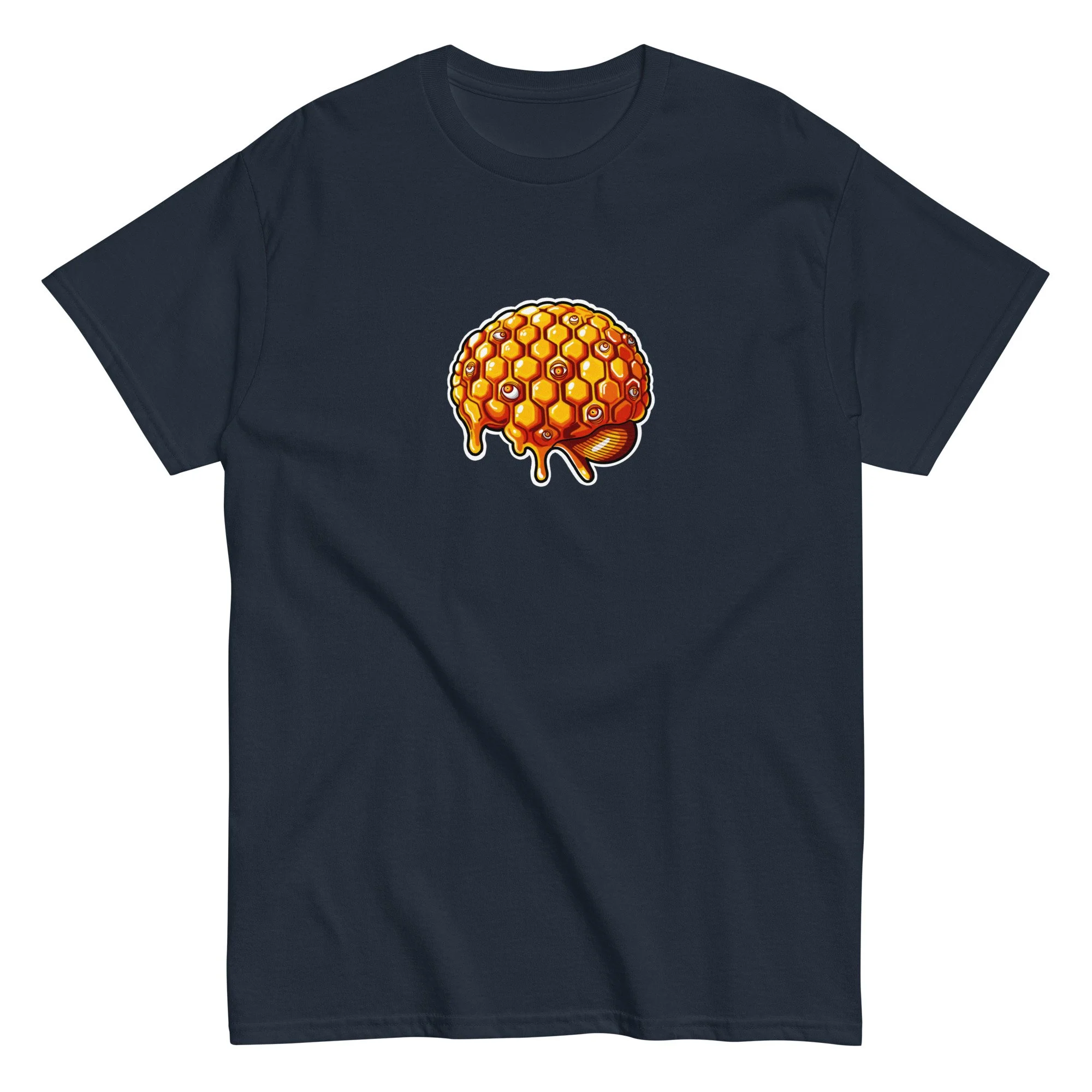 Mind Your Own Beeswax bee illustration on a unisex cotton t-shirt by artist Linc Jolly