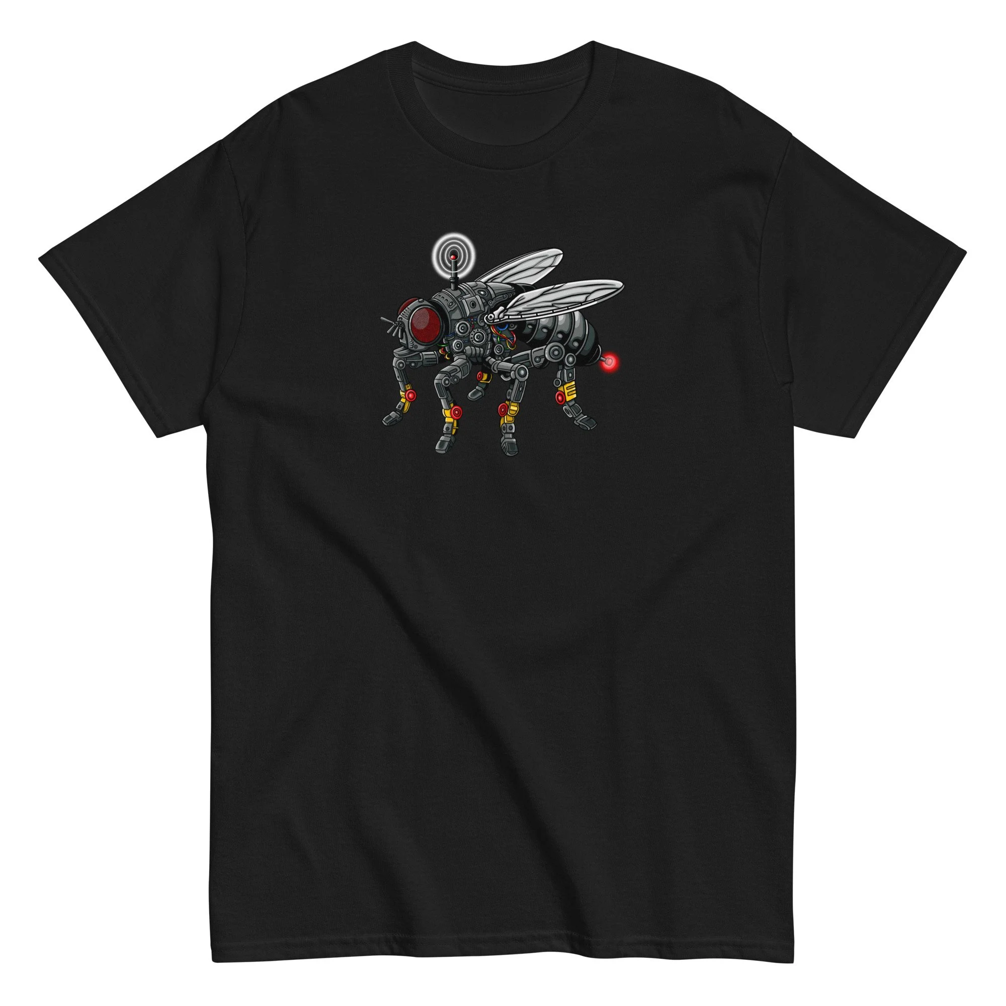 Fly on the Wall insect illustration on a unisex cotton t-shirt by artist Linc Jolly