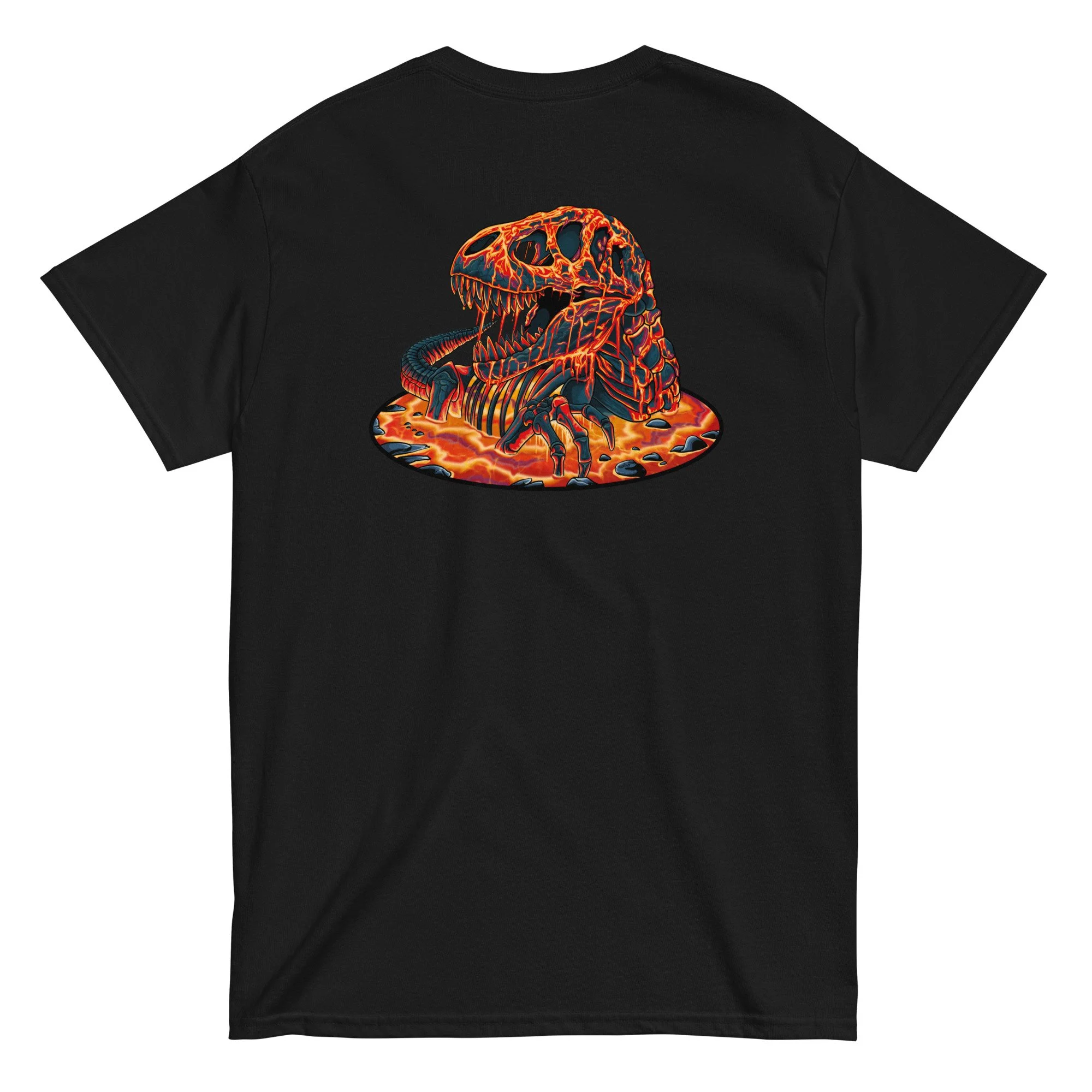 Lost in the Sauce T-Rex dinosaur illustration on a unisex cotton t-shirt by artist Linc Jolly