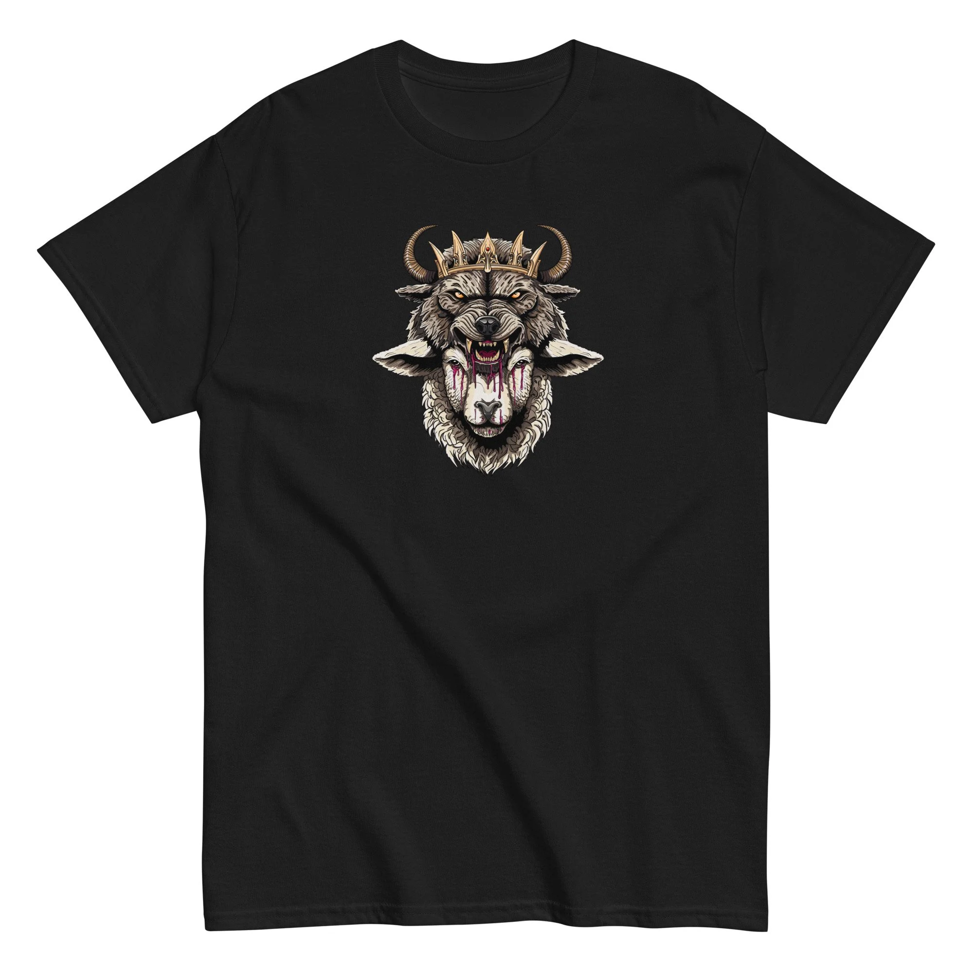 Broken Lamb sheep in wolf's clothing illustration on a unisex cotton t-shirt by artist Linc Jolly