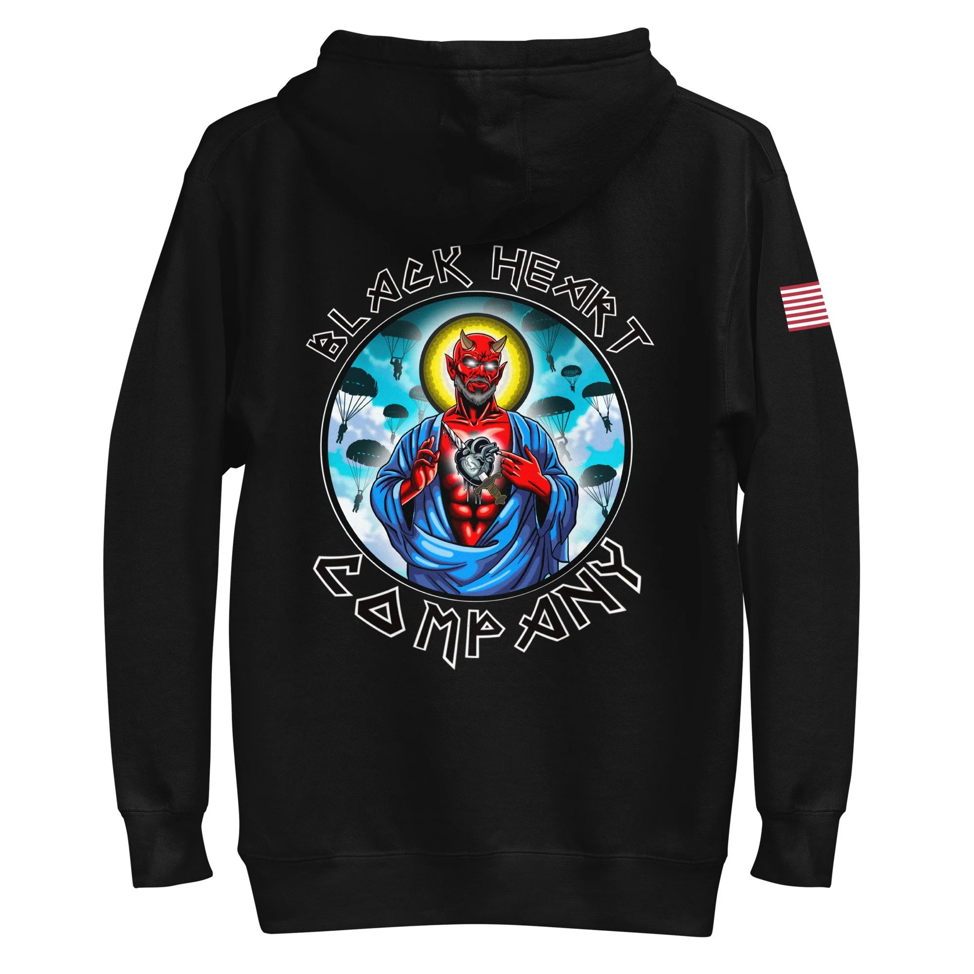 Bravo Company Red Devil design on a hoodie, 1-504 PIR 82nd Airborne artwork by veteran artist Linc Jolly