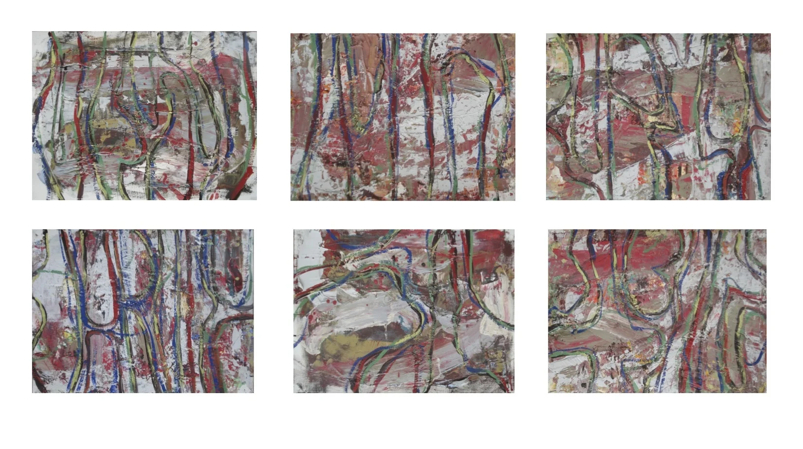 Loops, No. 1, 2, 3, 5, & 6, oil on paper each image 12"H X 16"W (2016) 3 framed pieces, each 32"H X 20"W