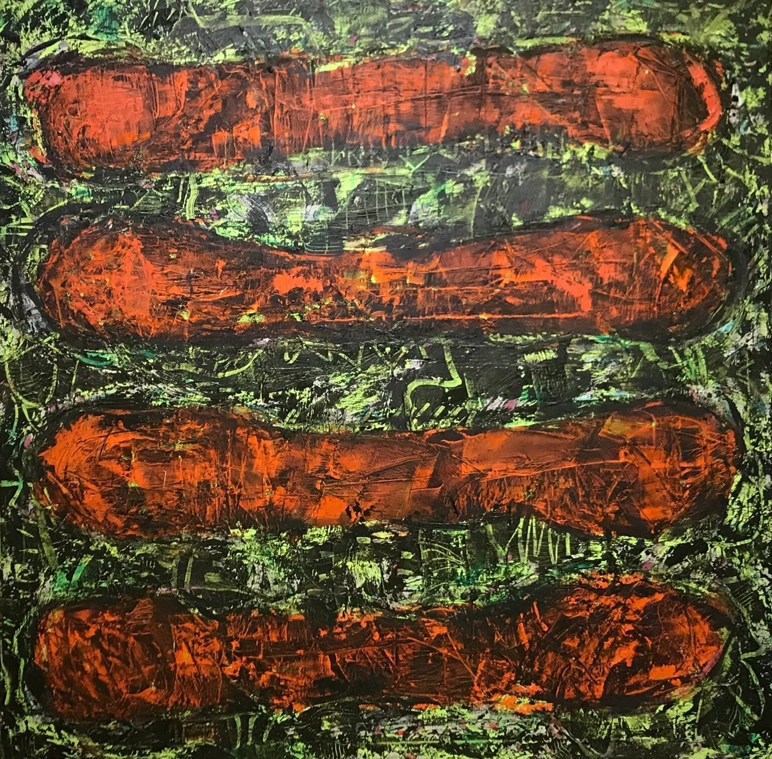   Palindromic Repitition,  oil on canvas 64”H X 64”W (2019) 