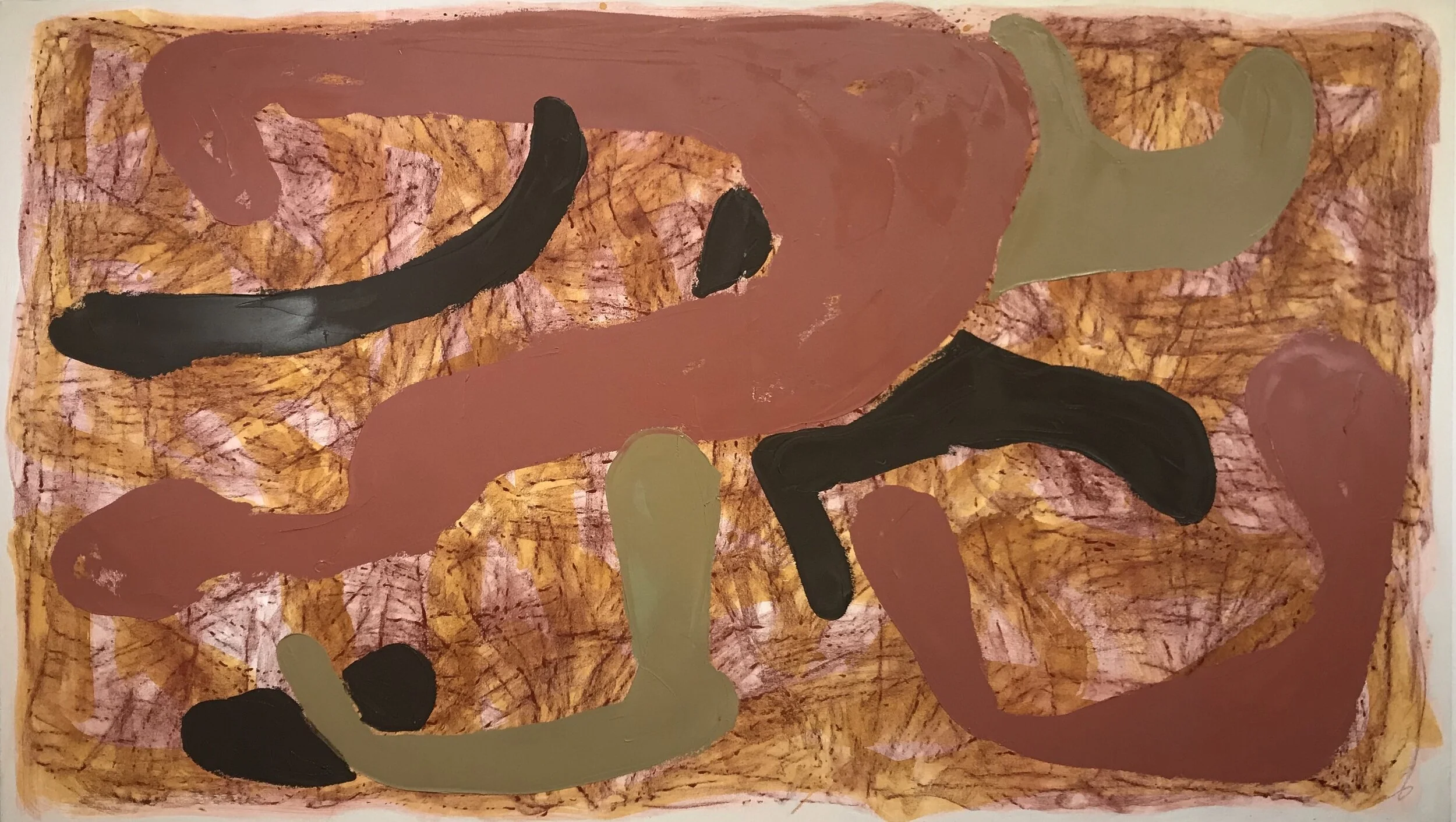   Field Shapes With Green  oil, pastel, acrylic on canvas 48”H X 84”W (2020) 