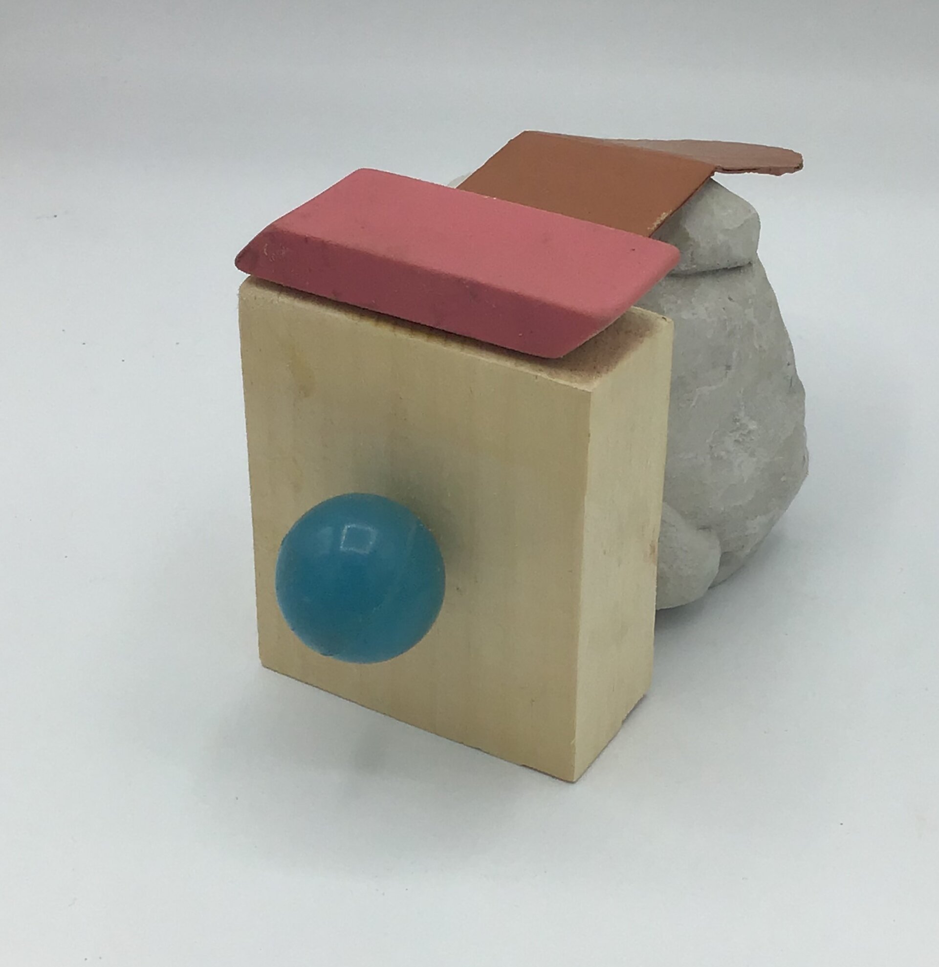 Clown Boy, wood, plaster, cardboard paint, found objects 3.5”HX 6”L X 3”W (2019)