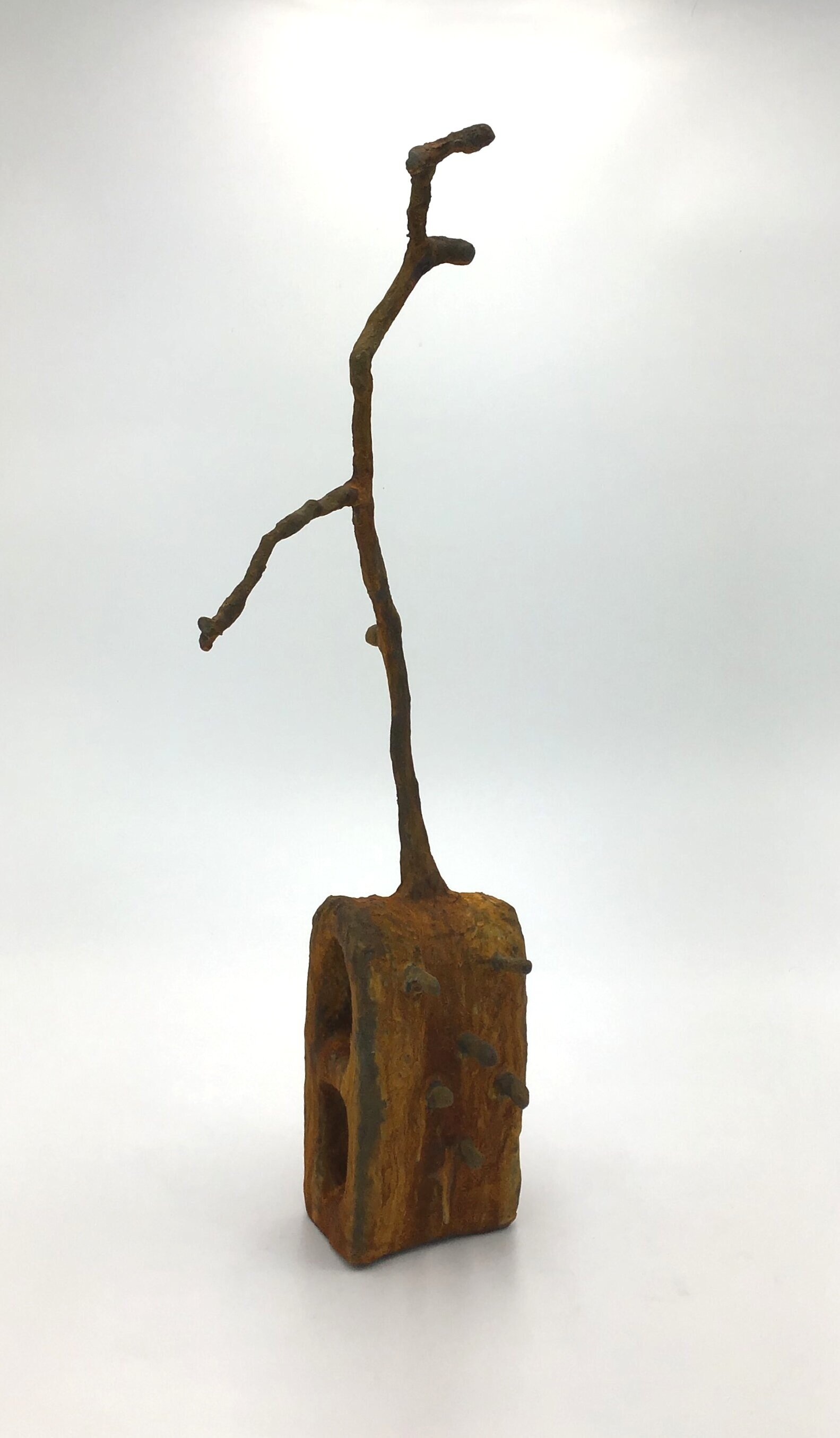 Root , styrofoam, tree branch, iron metallic paint with rust activator 26”H X 8”W X 9”D (2021)