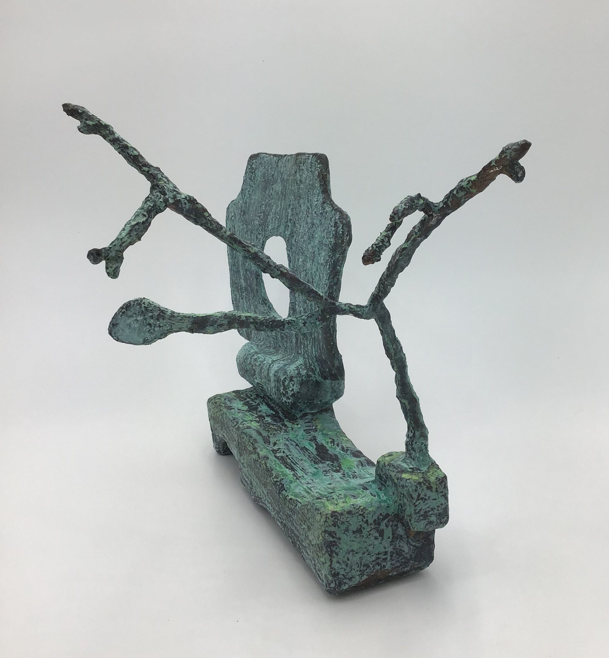 Monument , styrofoam, cardboard, tree branch bronze metallic paint with patina 15.5”H X 23W X 12”D (2021)
