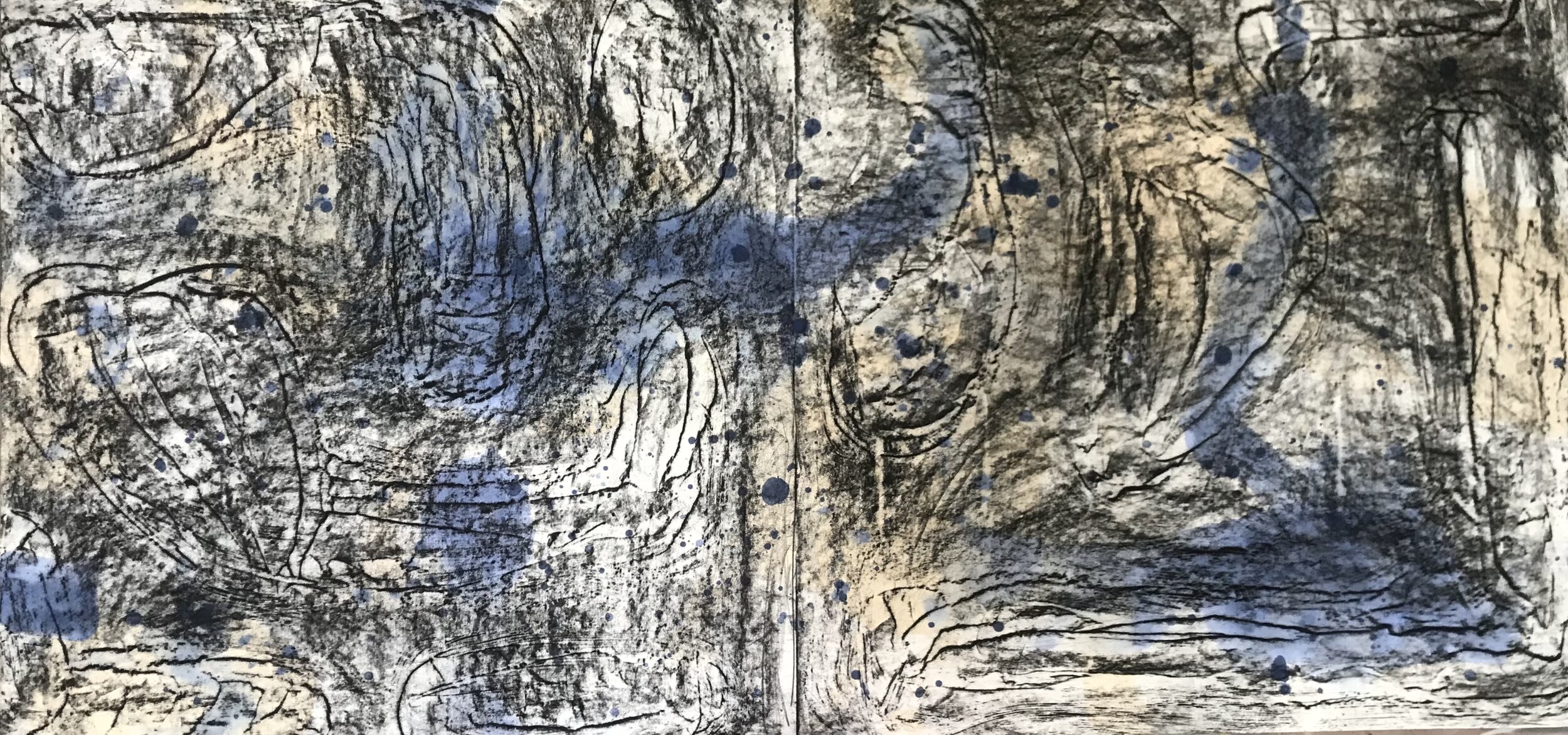 Rubbed Drawing Diptych, Drawing No.2 acrylic wash and charcoal on Evolon paper, 40”H X 7’W (2021) Private Collection