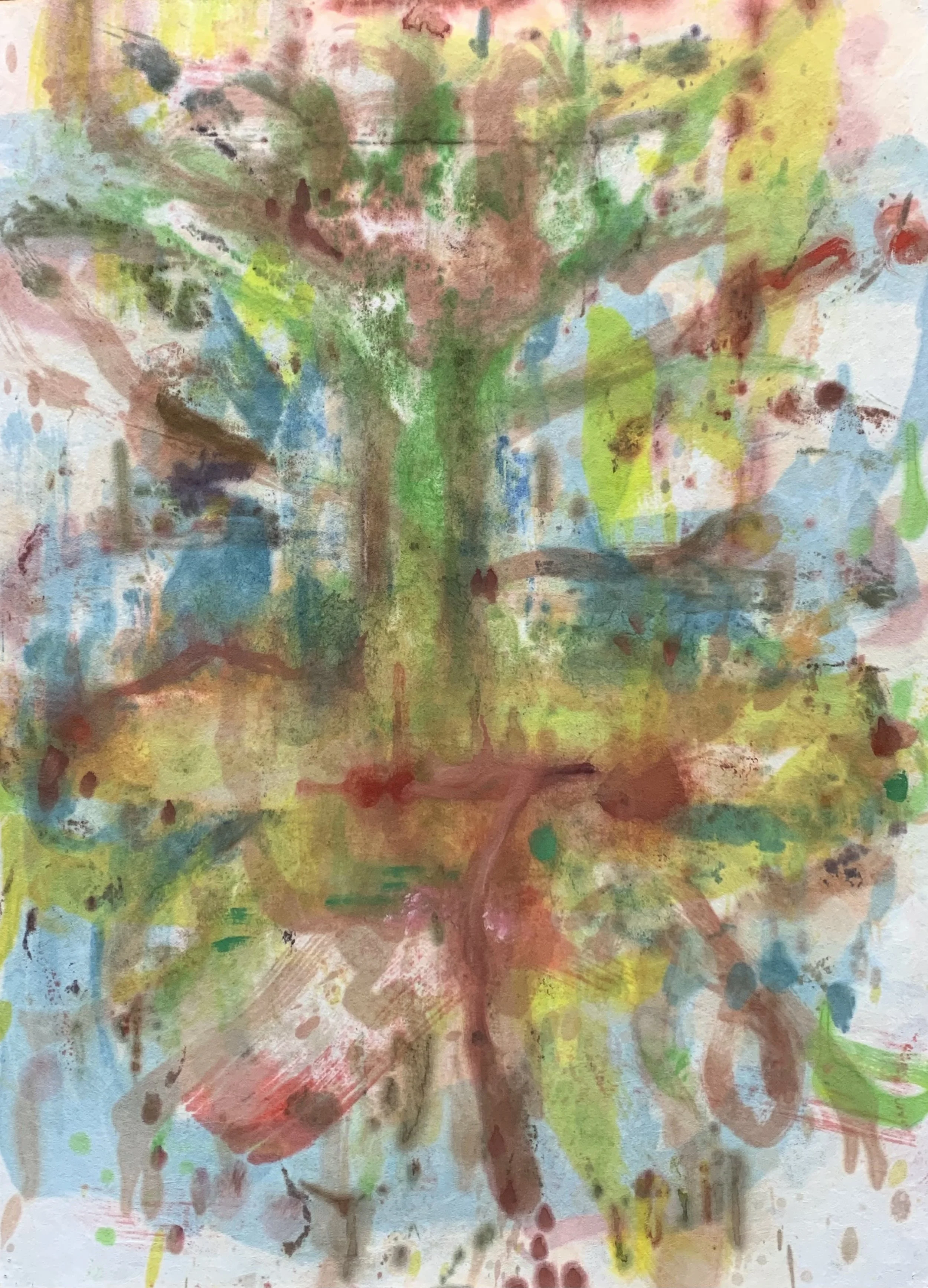   Reverse Painting 5,  oil on Evolon paper, 30”H X 22”W (2025)         