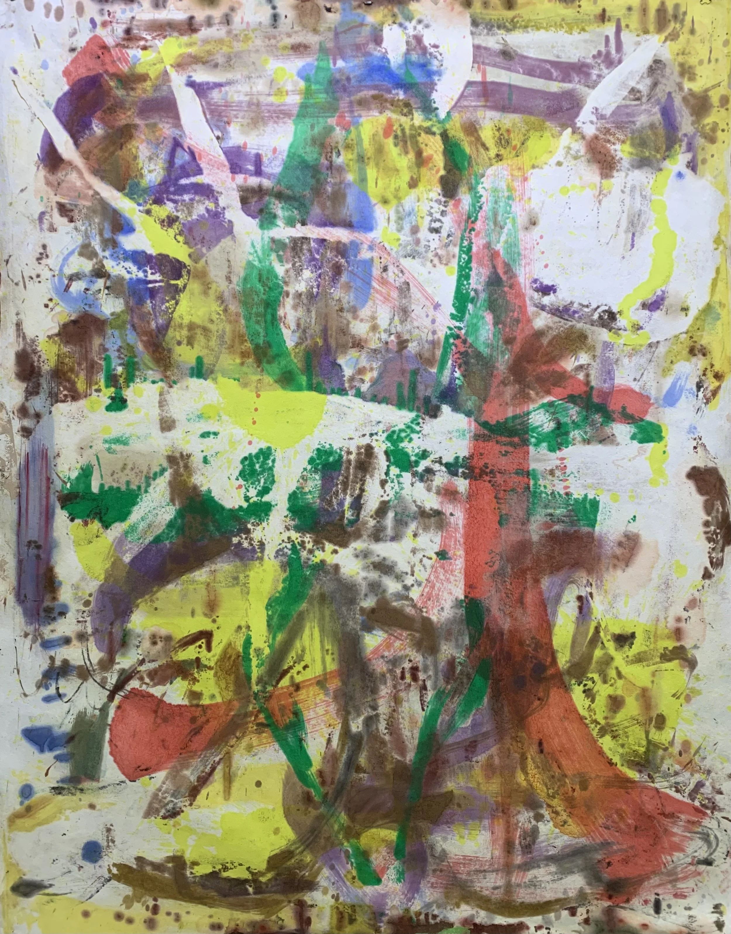   Reverse Painting 15,  oil on Evolon paper, 53”H X 42”W (2025) 