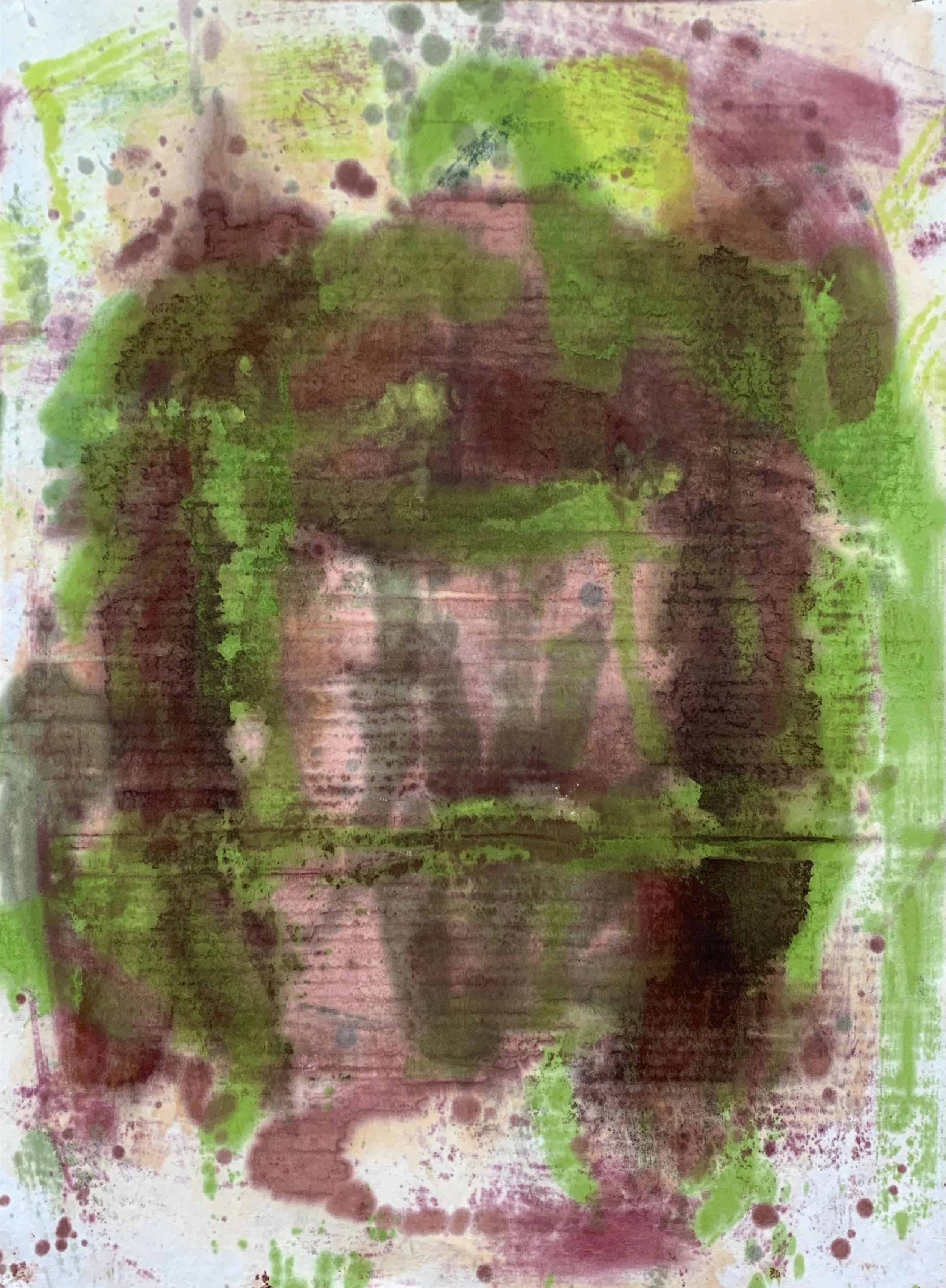   Reverse Painting 14,  oil on Evolon  paper, 30”H X 22”W (2025) 
