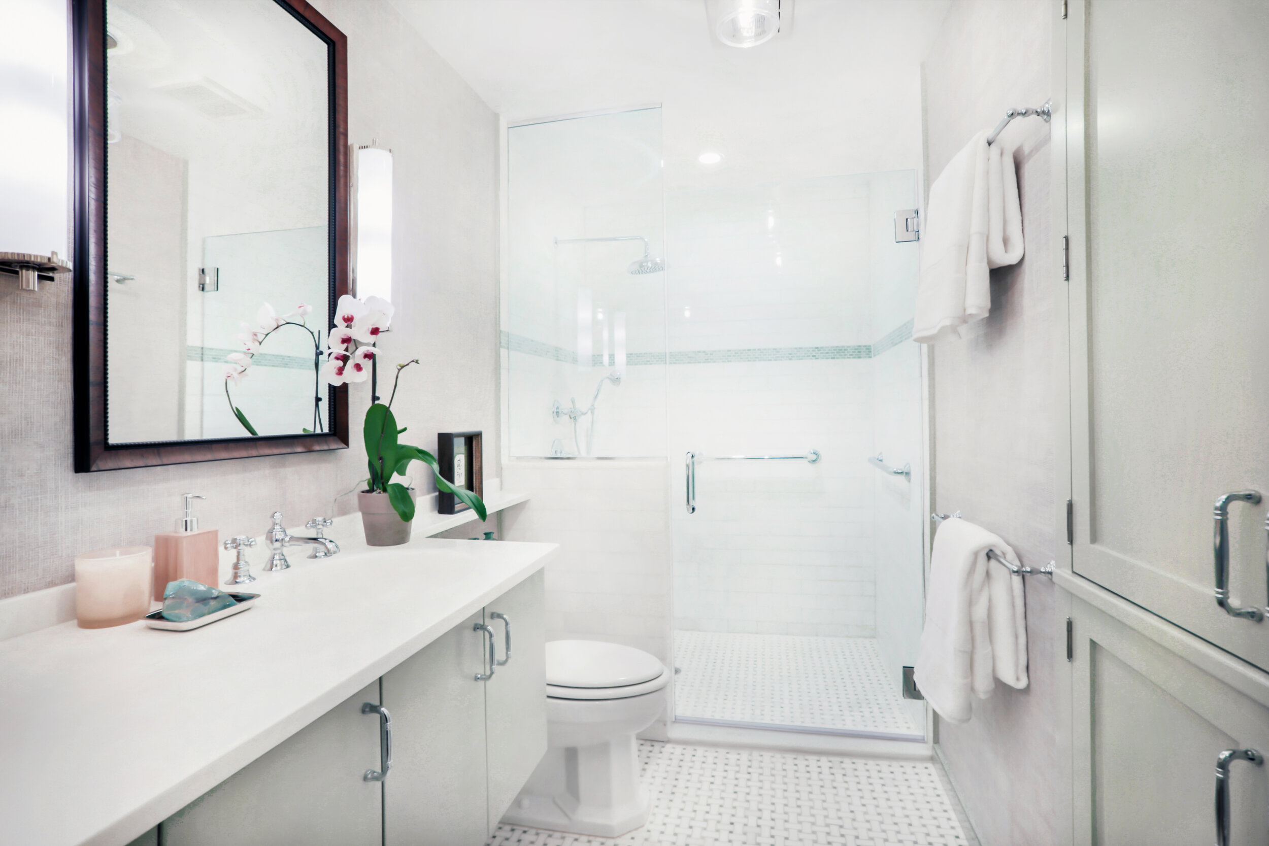 Montclair Bathroom renovation_grasscloth wallpaper_sarah Elizabeth design